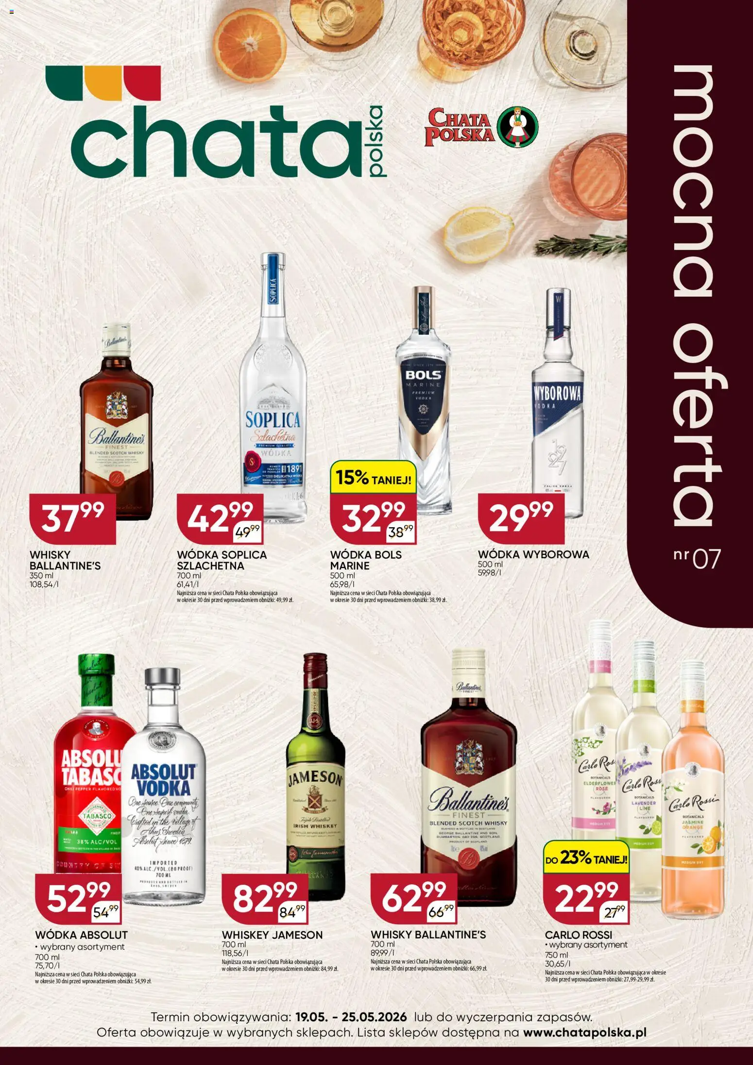 Chata Polska gazetka - Mocna Oferta od 19.05.2026 | Strona: 1 | Produkty: Chili, Soplica wódka, Wódka, Whisky