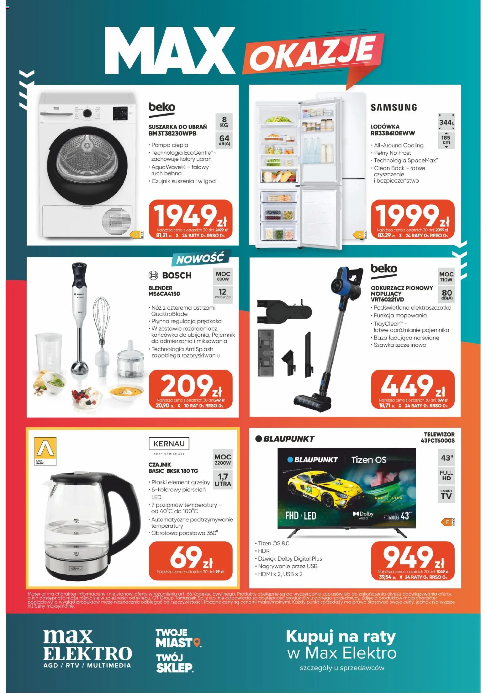 Max elektro gazetka od 27.08.2026 | Strona: 12 | Produkty: Telewizor, Lodówka, Odkurzacz pionowy, Blender