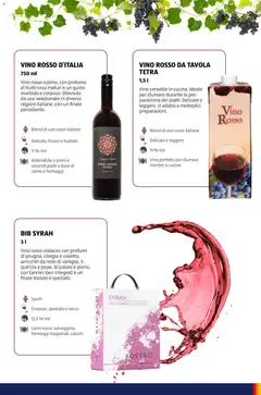 Anteprima del volantino VINO ROSSO DA TAVOLA TETRA, Vino versatile in cucina, ideale per sfumare durante la preparazione dei piatti. Delicato e leggero, si adatta a molteplici preparazioni. Blend di uve rosse italiane. Delicato e leggero. 11% Vol. Vino perfetto per sfumare mentre si cucina valido a partire dal 12/01/2026 | Pagina: 29 | Prodotti: Piatti, Carne, Profumi, Vino rosso