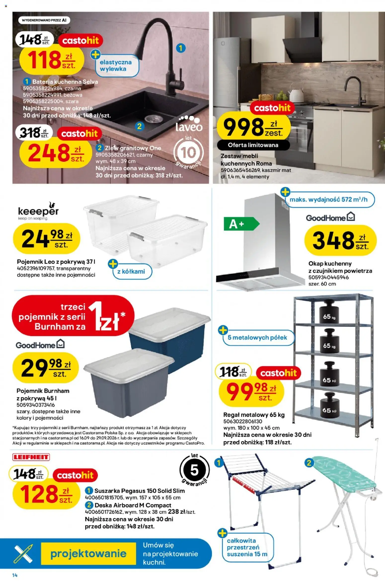 Castorama gazetka od 16.09.2026 | Strona: 14 | Produkty: Suszarka, Bateria, Okap, Regał