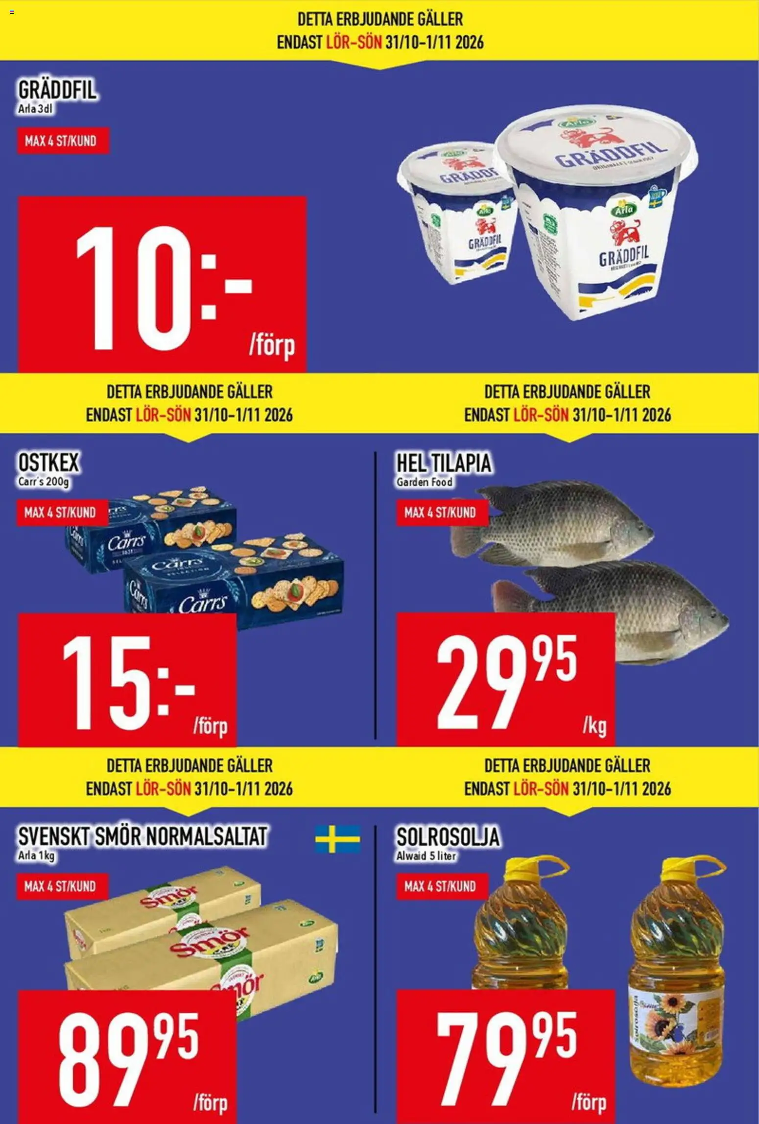 Matdax reklamblad aktuell från 26/10/2026 | Sida: 6 | Produkter: Galler, Smör, Gräddfil, Solrosolja