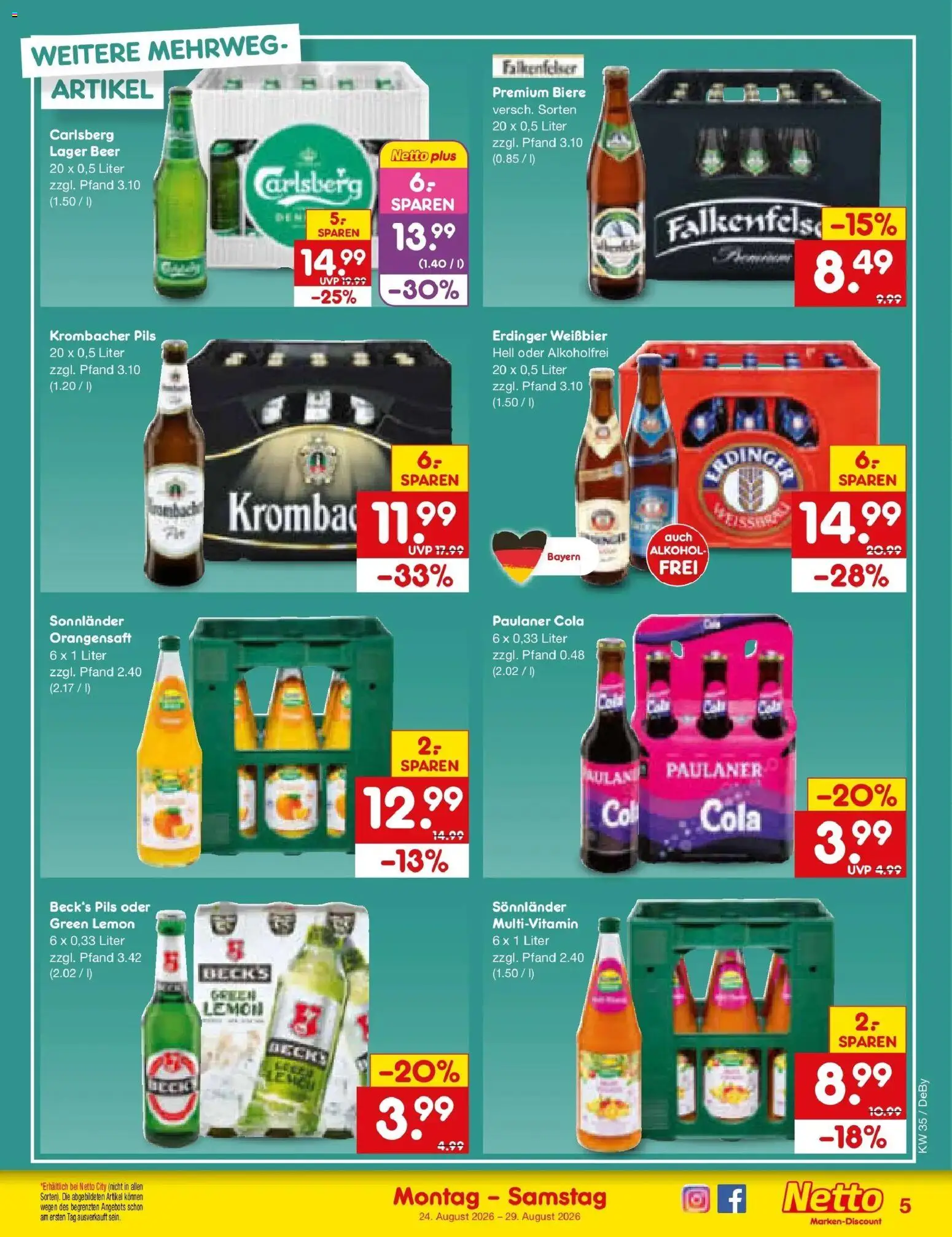 Netto Marken-Discount Prospekt Buttenwiesen – gültig ab 24.08.2026 | Seite: 5 | Produkte: Erdinger, Weißbier, Pils, Alkohol