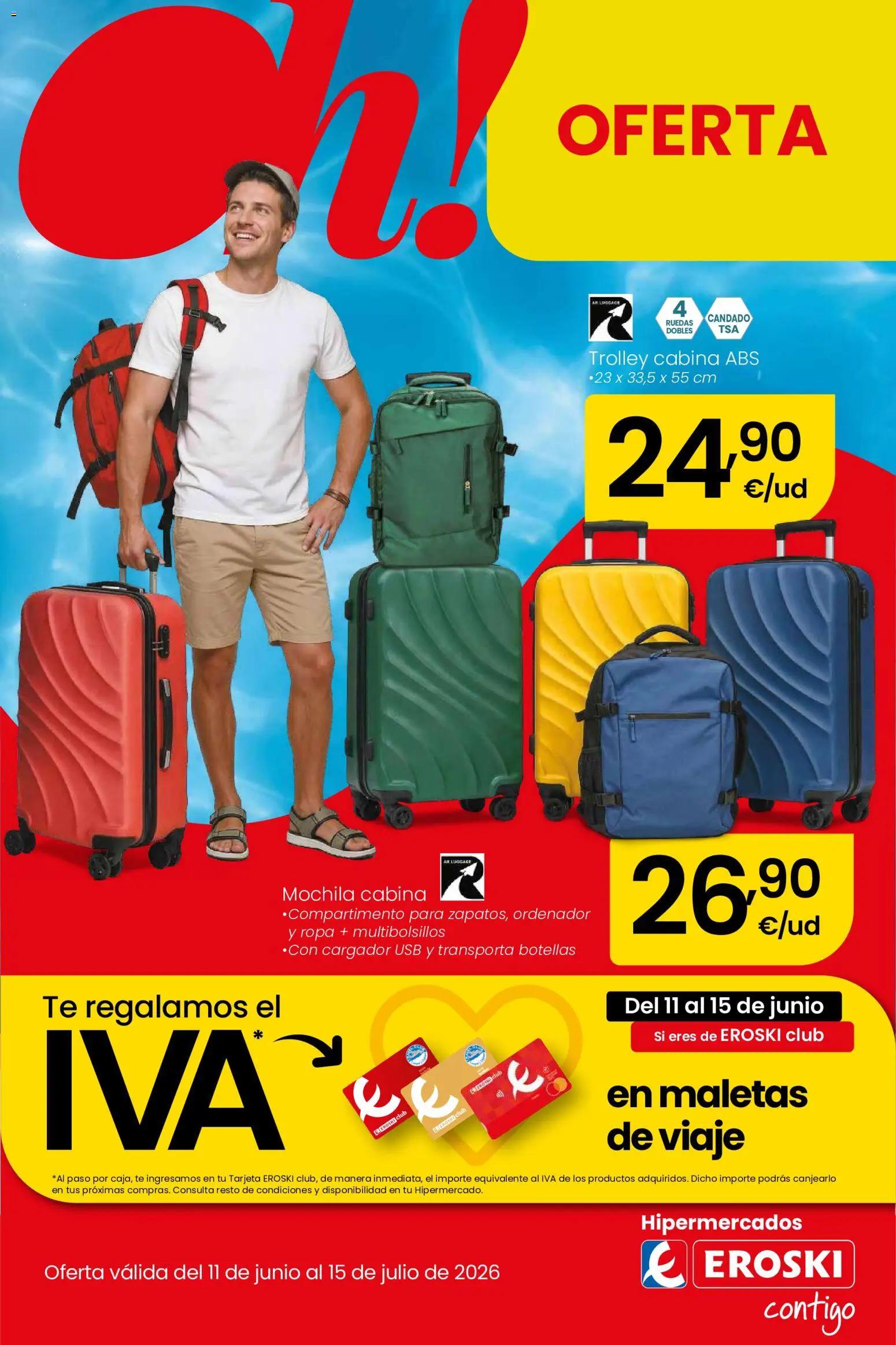 Eroski Oh! OFERTA Málaga │ válido desde el 11.06.2026 | Página: 1 | Productos: Mochila, Té, Ordenador, USB