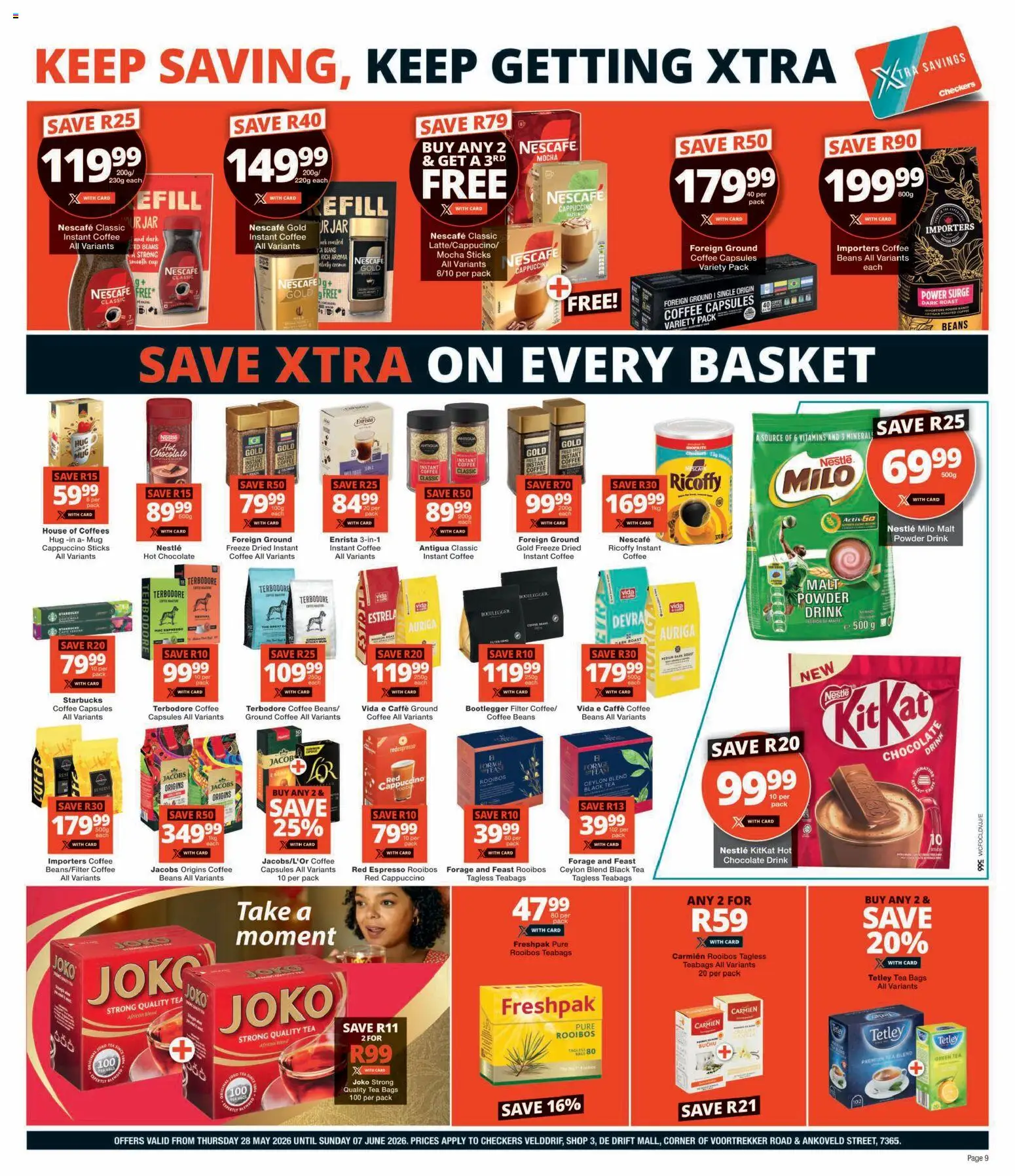 New Checkers catalogue – valid from 28.05.2026 | Page: 9 | Products: Beans, Mug, Tea, Estuche organizador de viaje