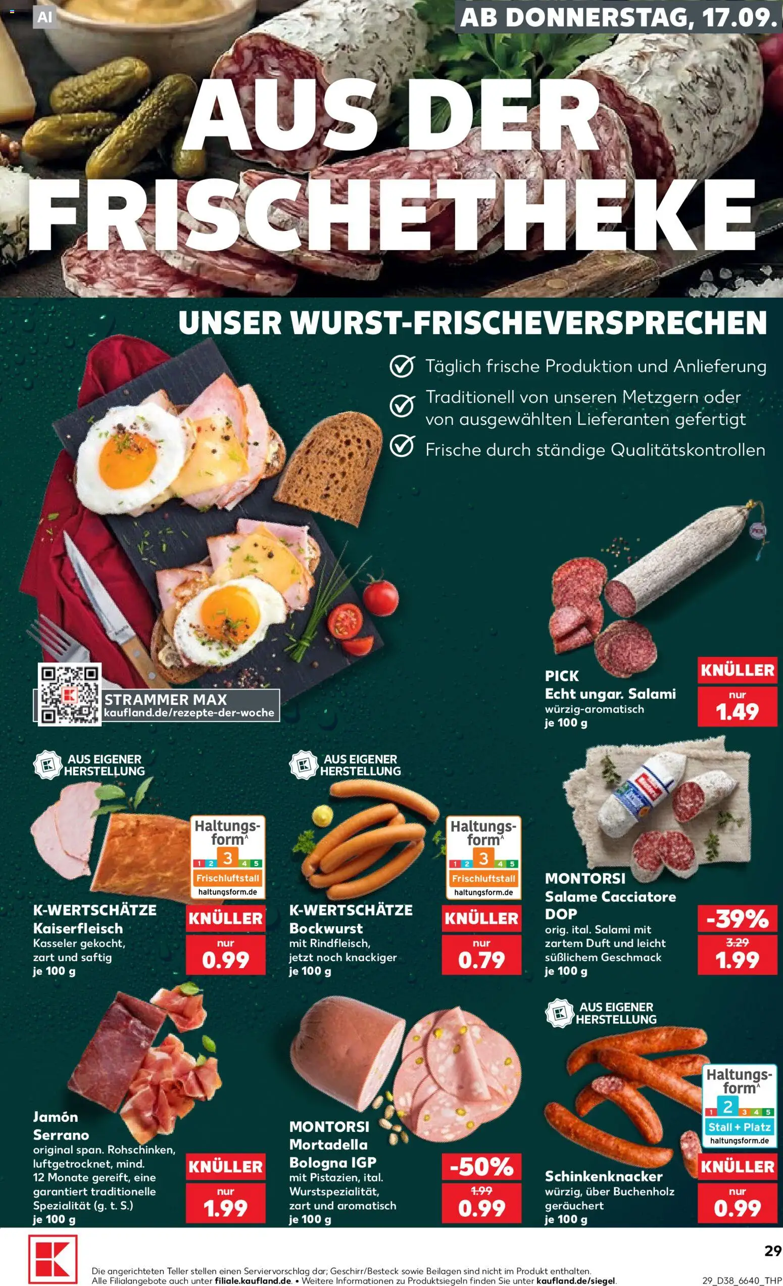 Kaufland Německo leták od 17.09.2026 | Strana: 29 | Produkty: Jamón Serrano, Jamon, Forma, Mortadella