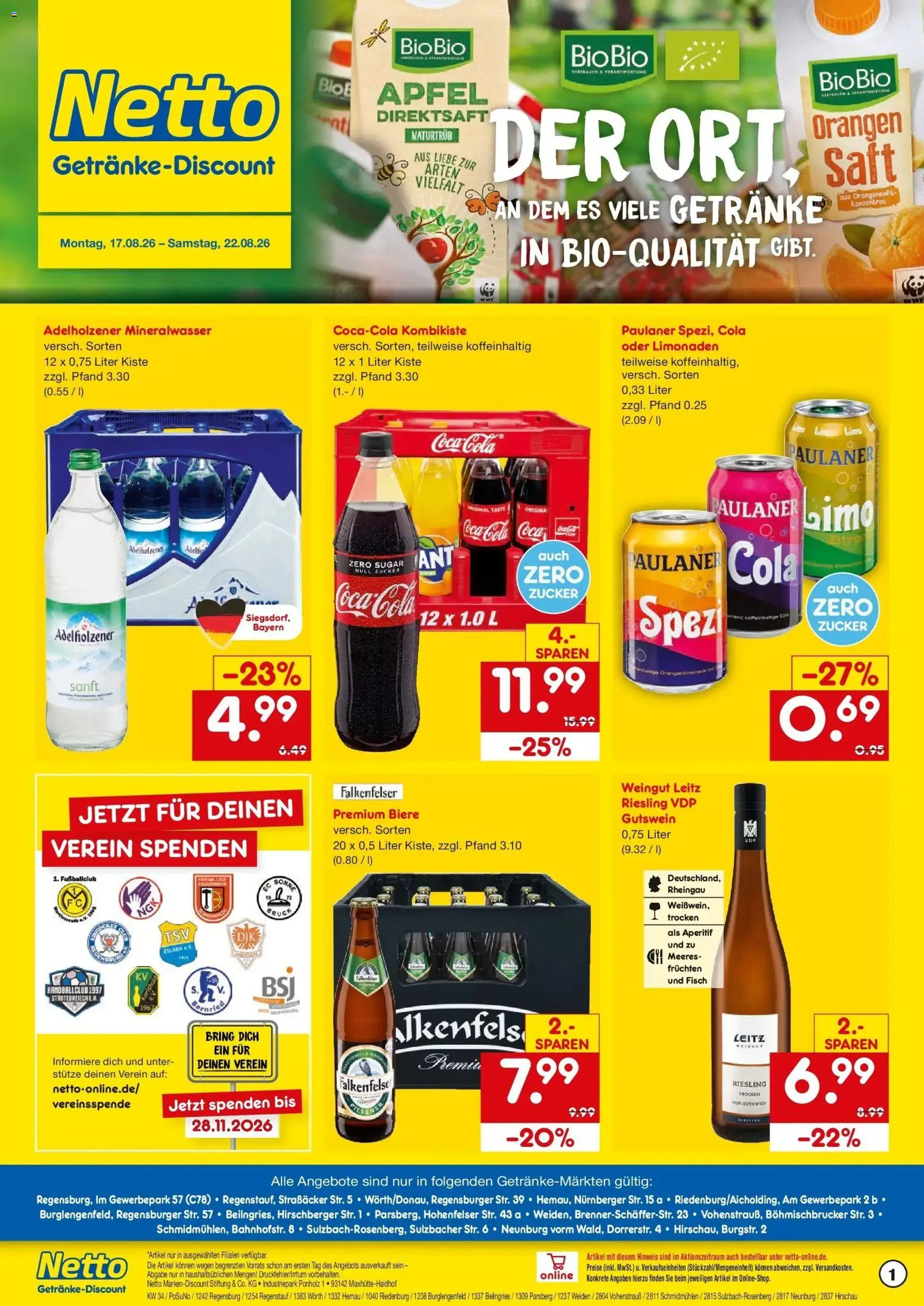 Netto Marken-Discount Prospekt Hemau – gültig ab 17.08.2026 | Seite: 1 | Produkte: Coca cola, Cola, Mineralwasser, Fisch