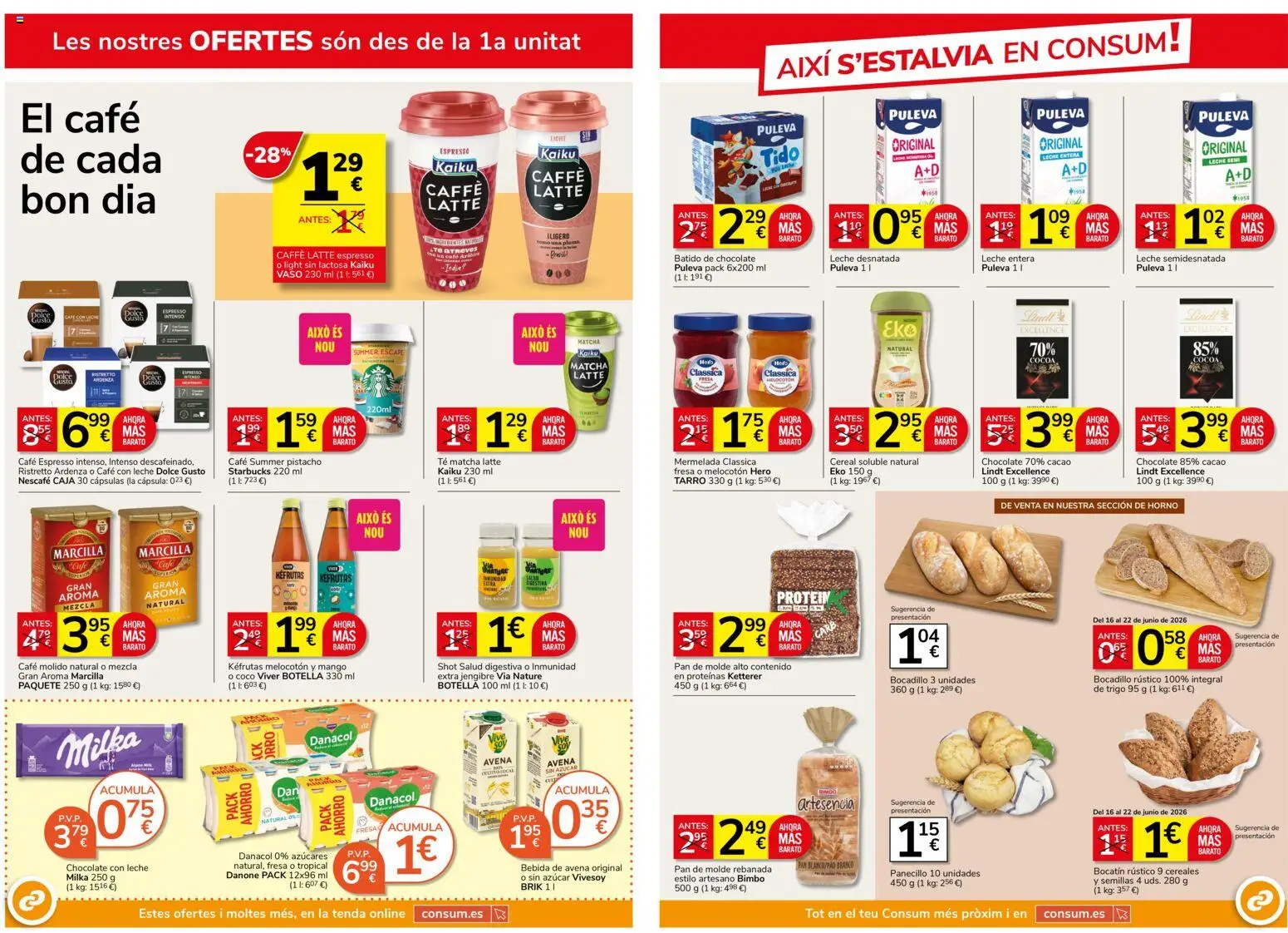 Consum - folleto │ válido desde el 28.05.2026 | Página: 2 | Productos: Leche desnatada, Leche entera, Cereales, Pan de molde