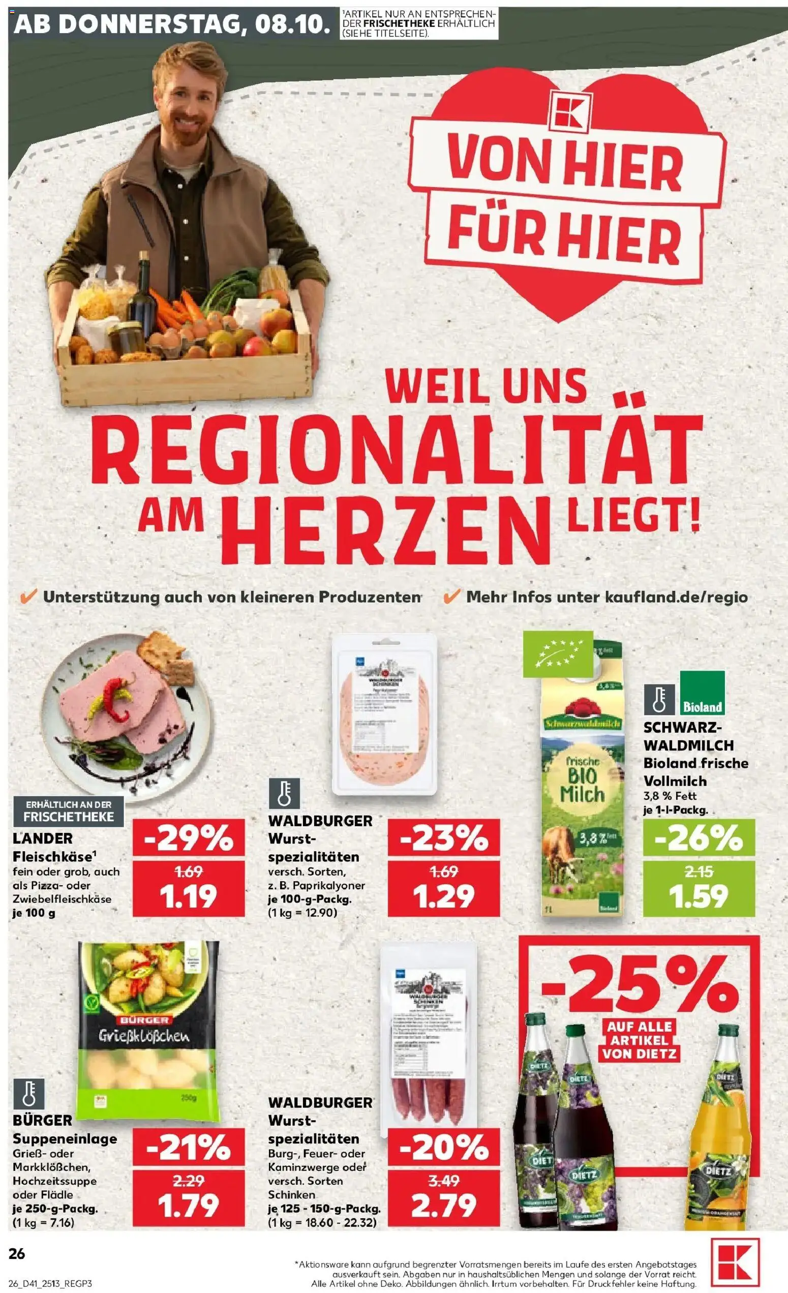 Prospekt Kaufland ab 08.10.2026 » Angebote Online zum Blättern | Seite: 26 | Produkte: Grieß, Milch, Burger, Schinken