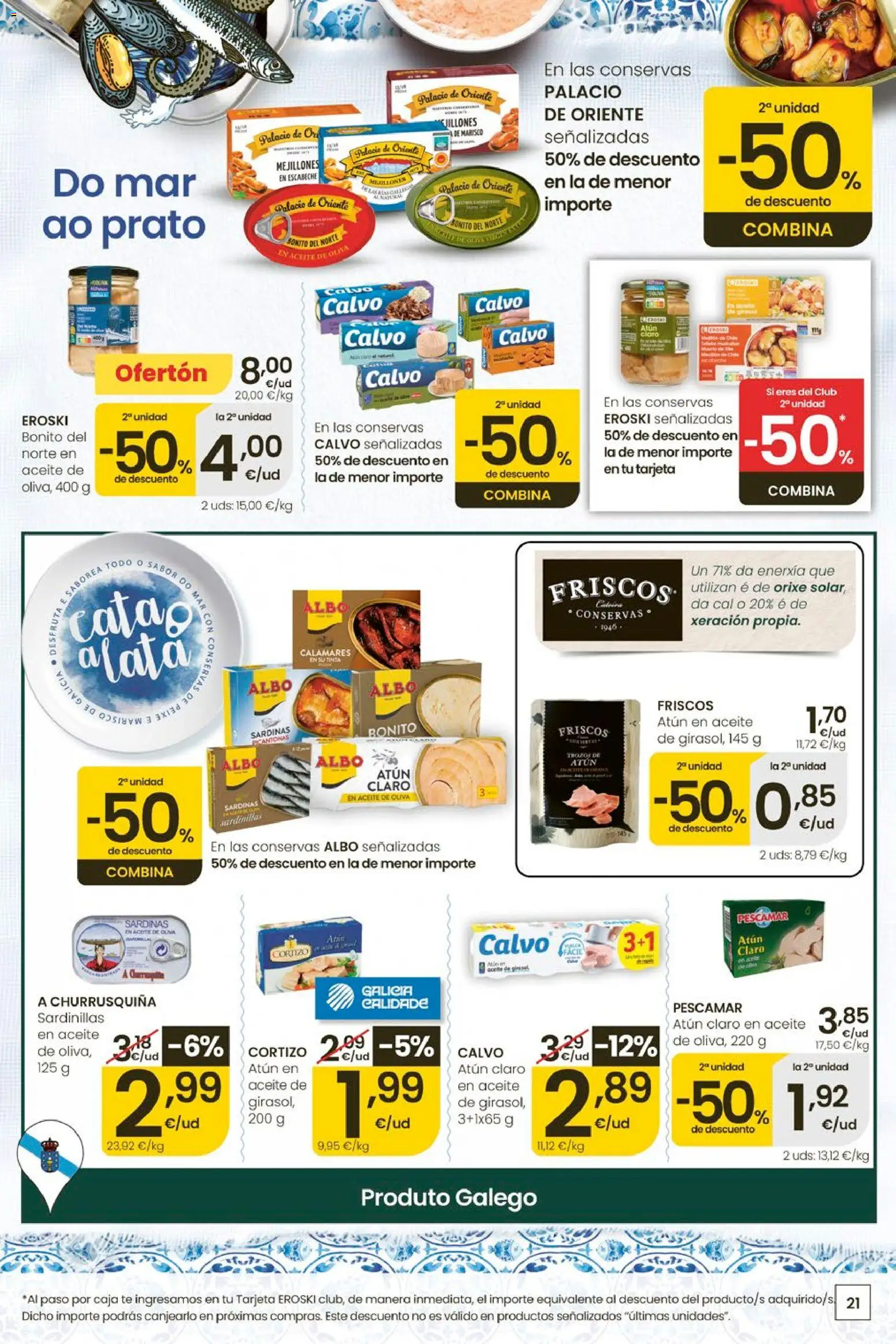 Eroski Ofertóns de verán │ válido desde el 28.05.2026 | Página: 21 | Productos: Calamares, Aceite de oliva, Caja, Atún claro