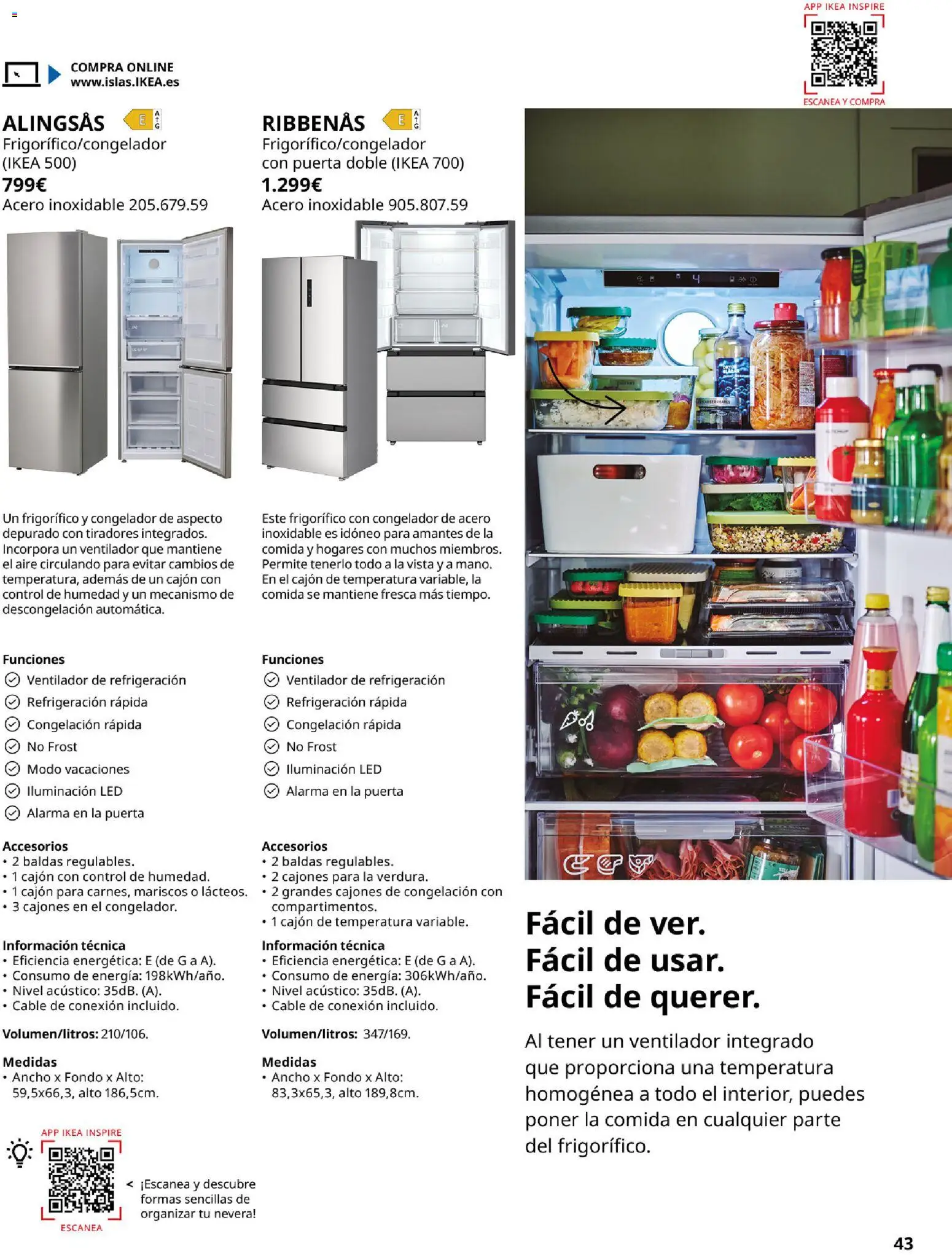 Catálogo IKEA Electrodomésticos │ válido desde el 07.05.2026 | Página: 43 | Productos: Cable, Nevera, Ventilador, Galette de chaise