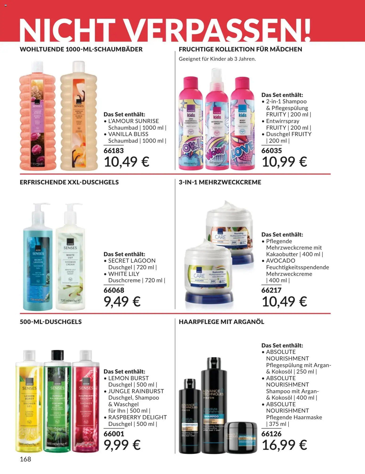 AVON Katalog Juli 2026 – gültig ab 01.07.2026 | Seite: 168 | Produkte: Haarmaske, Duschgel, Avocado, Duschcreme