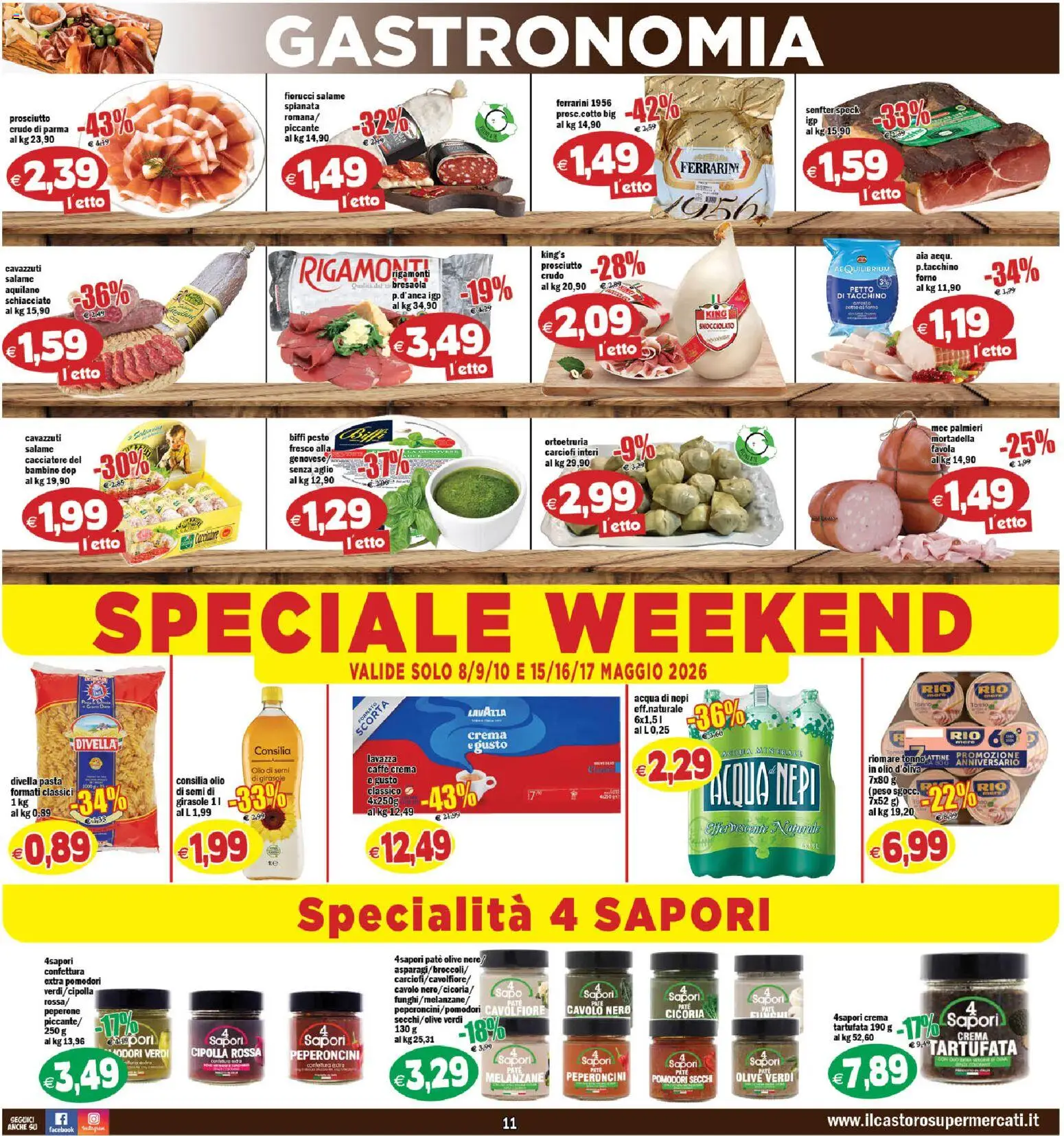 Volantino Il Castoro del 08.05.2026 | Pagina: 11 | Prodotti: Pasta, Carciofi, Tonno, Lavazza