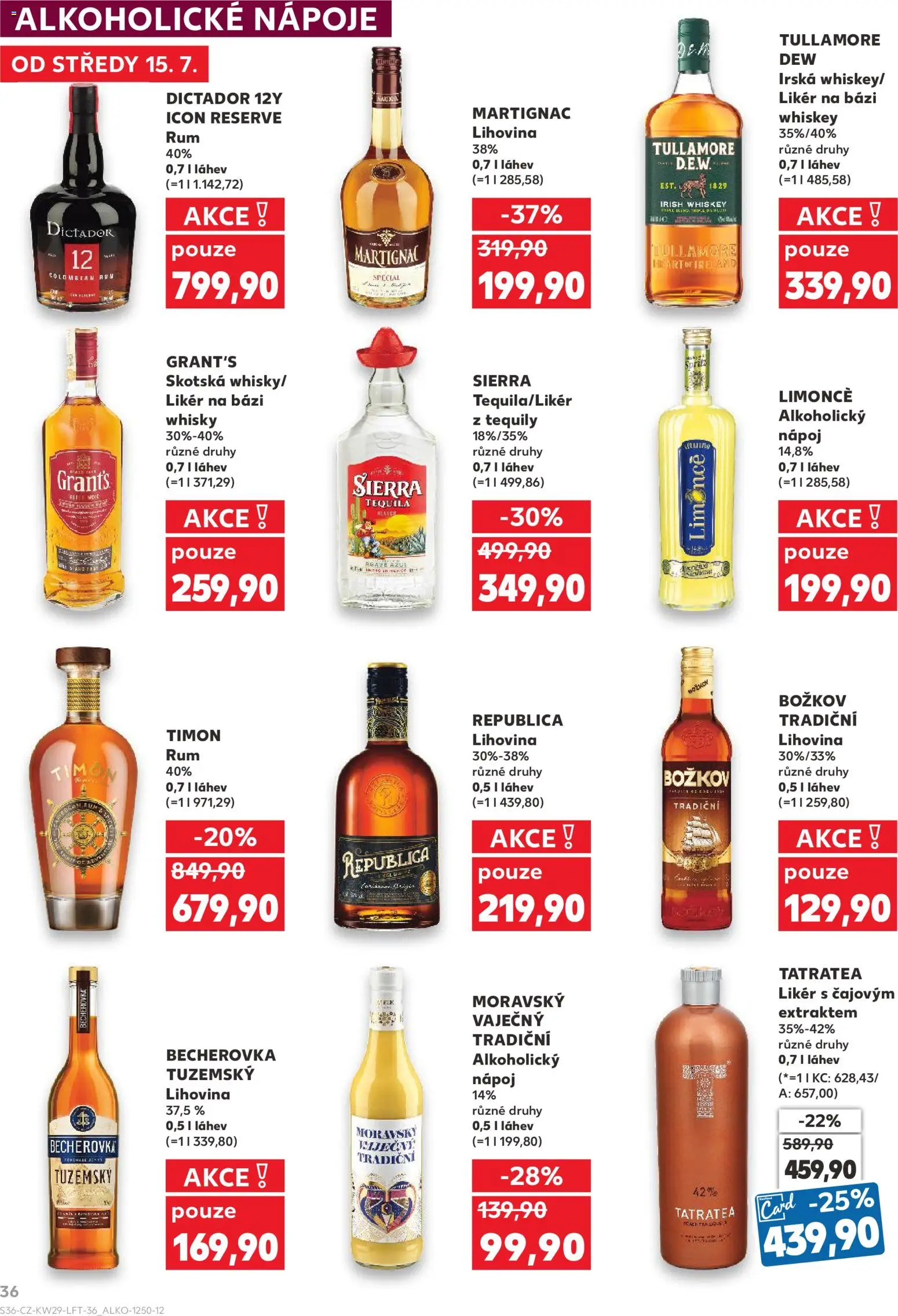 Kaufland leták - Plzeň Bory od 15.07.2026 | Strana: 36 | Produkty: Tequila, Alkoholické nápoje, Božkov, Tullamore Dew