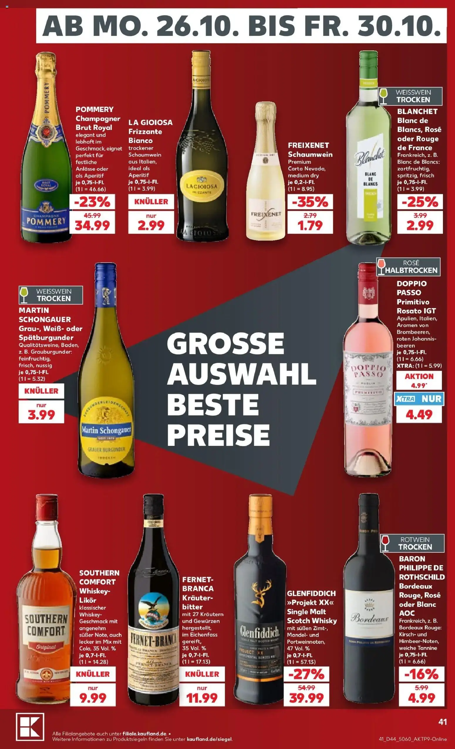 Prospekt Kaufland ab 26.10.2026 » Angebote Online zum Blättern | Seite: 45 | Produkte: Weißwein, Likör, Fernet, Whiskey