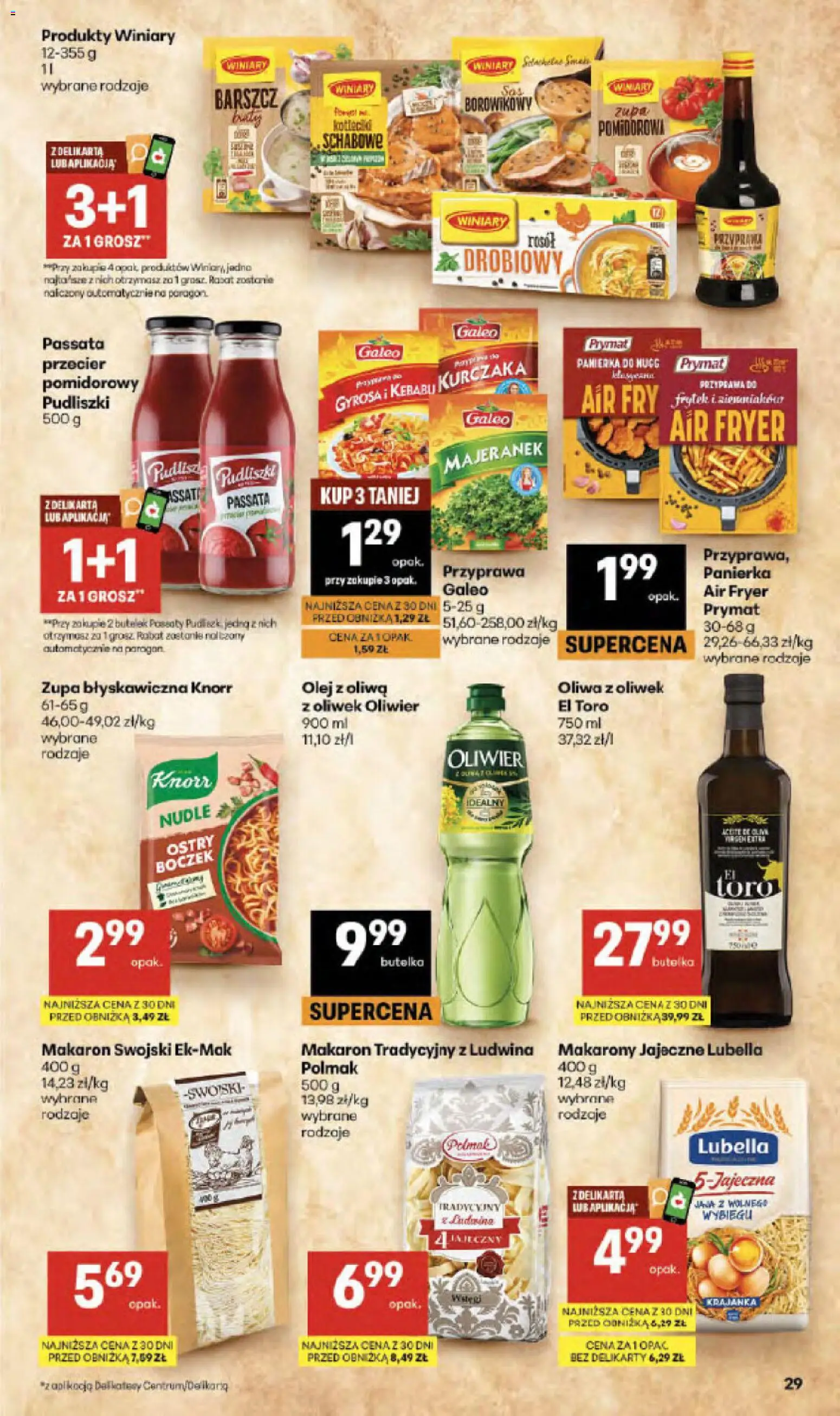 Delikatesy Centrum gazetka - Sklepy Własne od 24.09.2026 | Strona: 29 | Produkty: Oliwa z oliwek, Zupa, Makaron, Passata