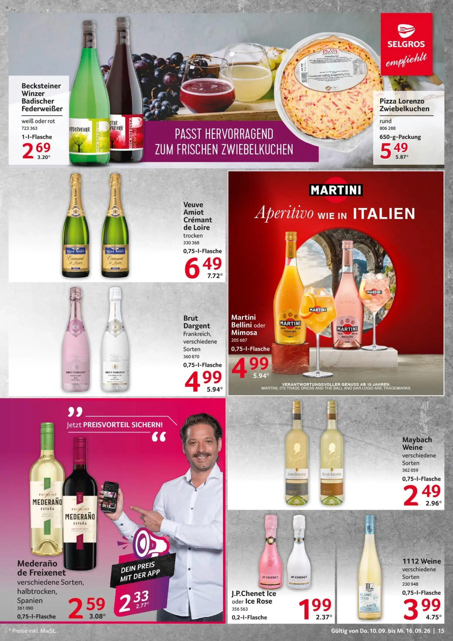 Selgros Prospekt – gültig ab 10.09.2026 | Seite: 15 | Produkte: Martini, Freixenet, Freixenet mederano, Pizza
