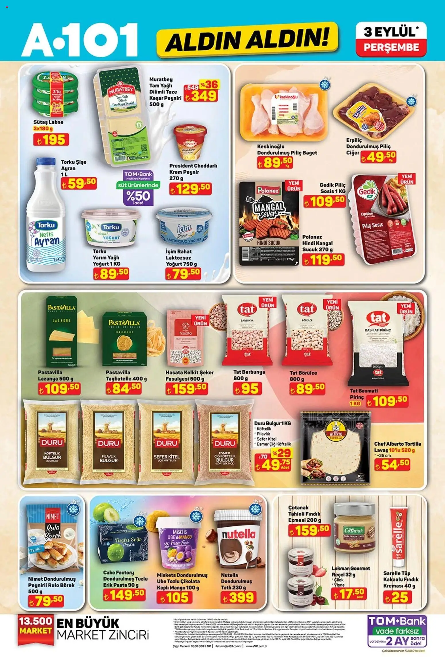 A101 - Katalog Aldın Aldın - 03 Eylül 2026 tarihinden itibaren geçerlidir | Sayfa: 1 | Ürünler: Krem, Çilek, Sosis, Sucuk