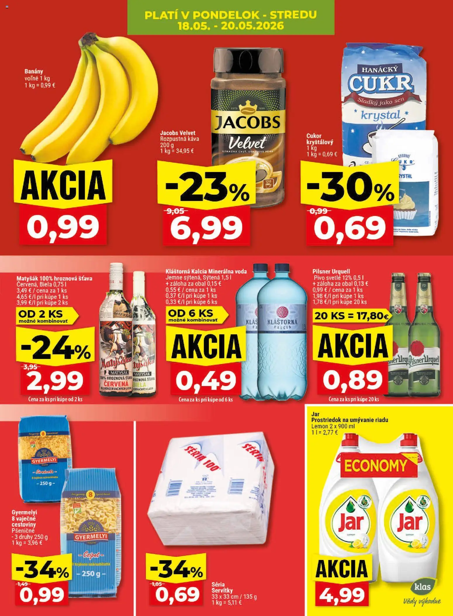 Nové Klas akcie – leták je platný od 18.05.2026 | Strana: 5 | Produkty: Pivo, Prostriedok na umývanie riadu, Voda, Minerálna voda