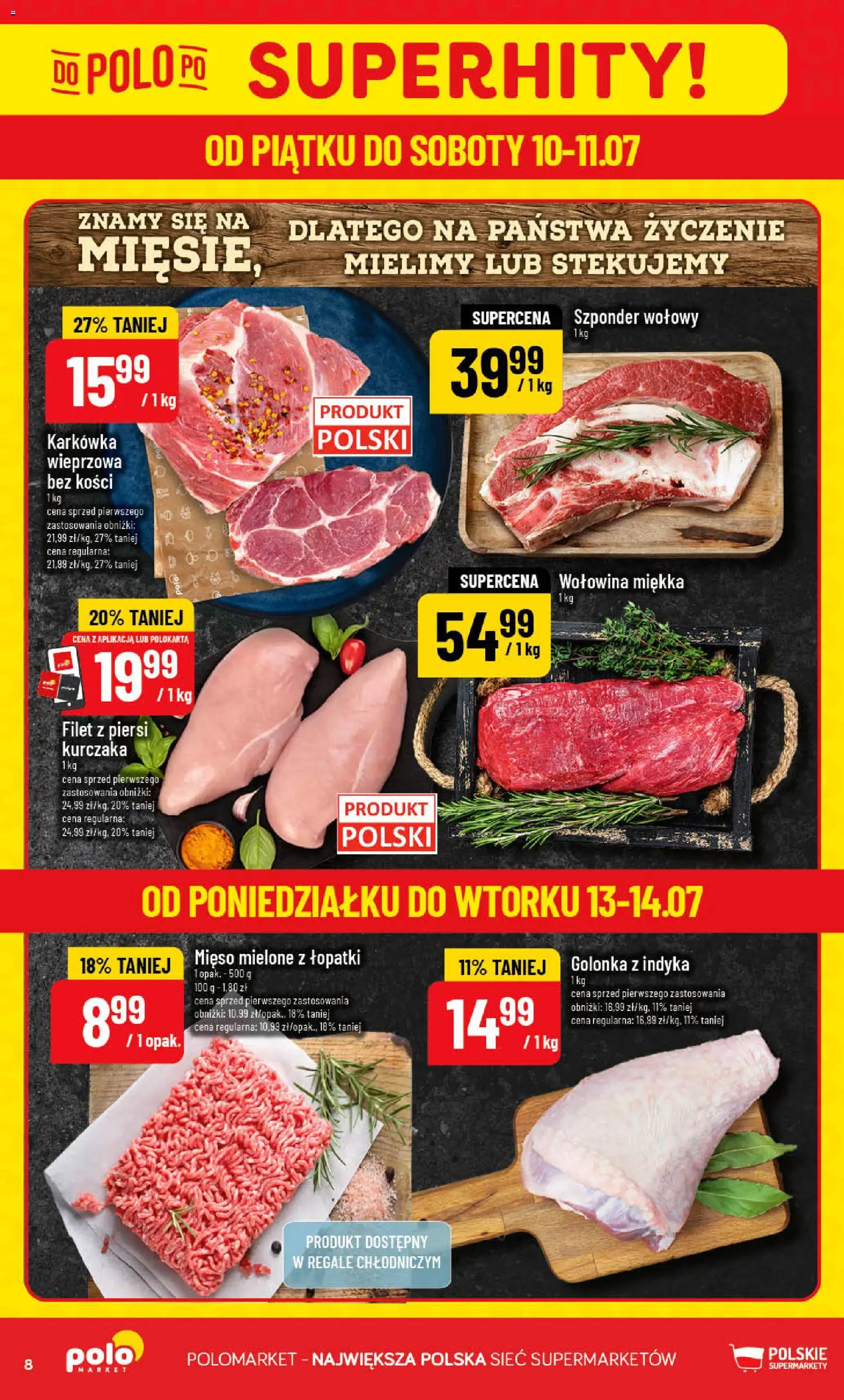 POLOmarket gazetka od 08.07.2026 | Strona: 8 | Produkty: Karkówka, Piersi, Filet z piersi kurczaka, Wołowina