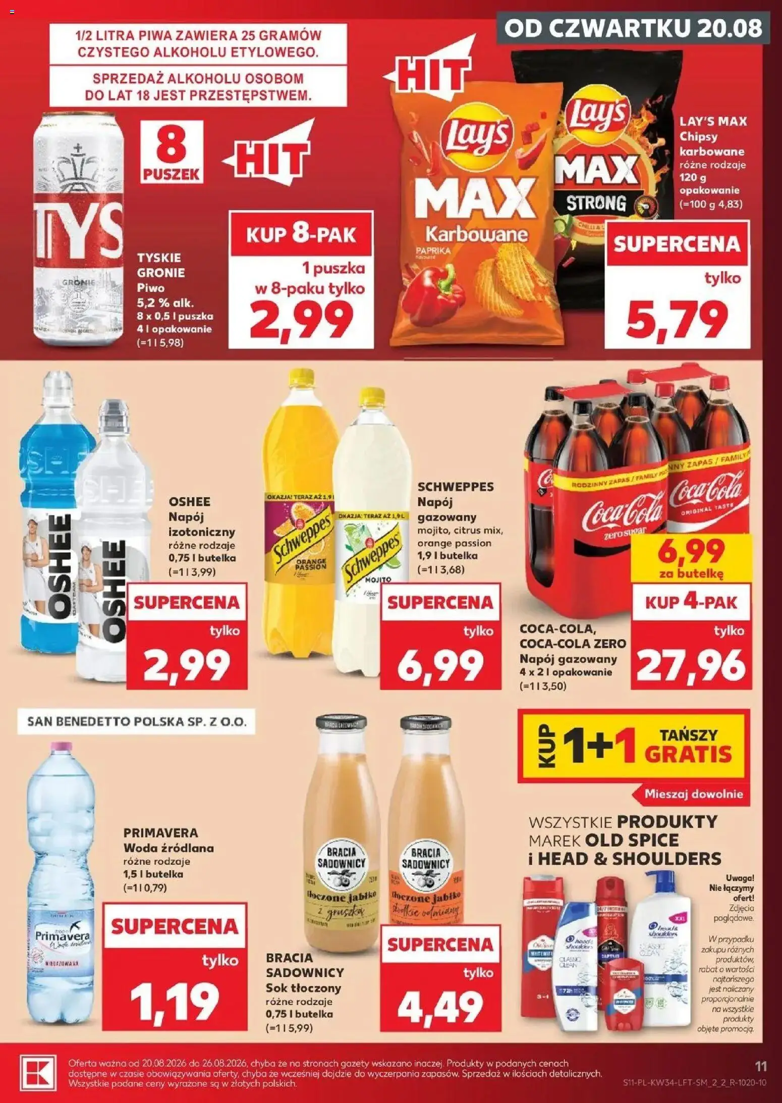 Kaufland gazetka od 20.08.2026 - od jutra PDF | Strona: 11 | Produkty: Chipsy, Gazety, Head & Shoulders, Woda