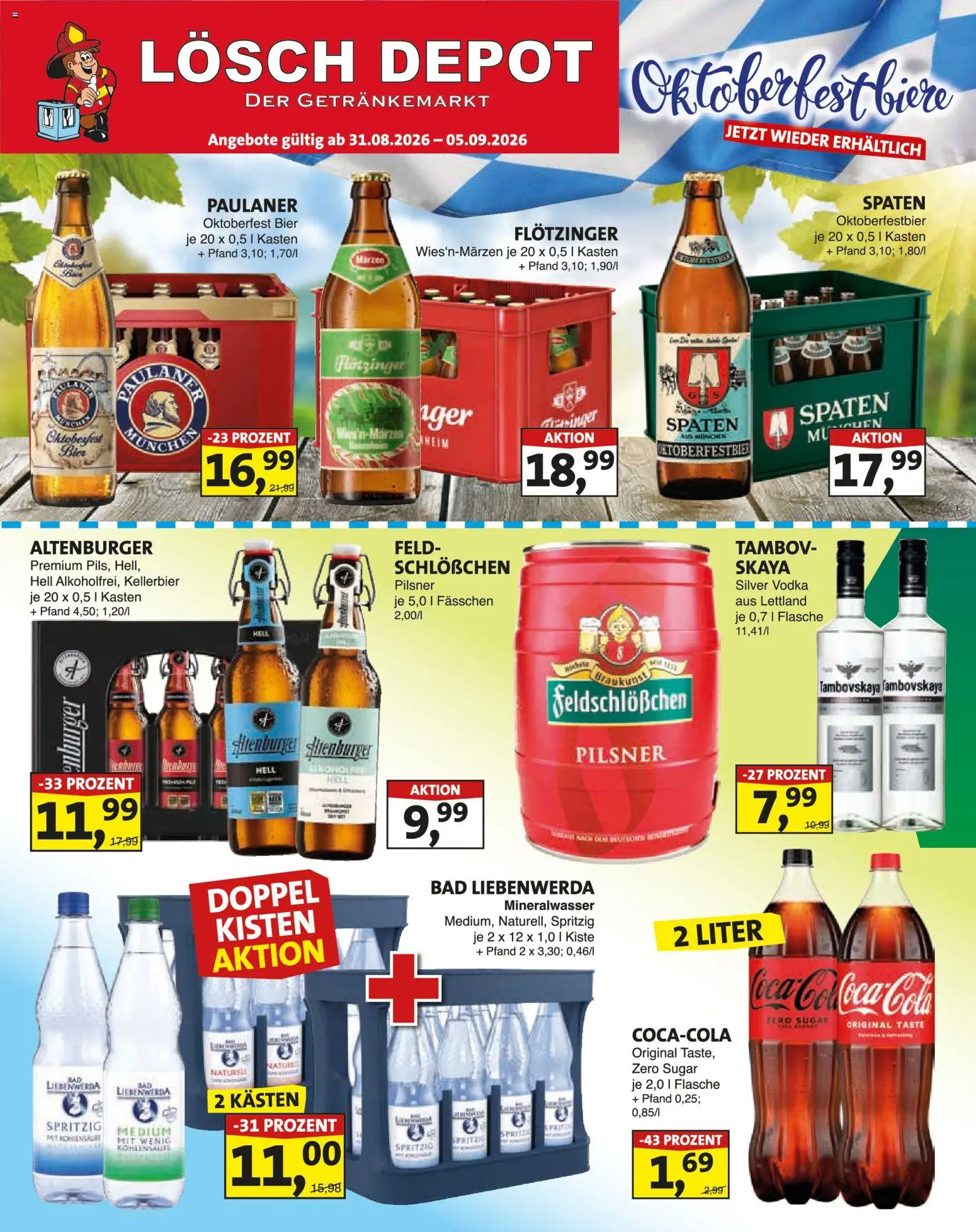 Lösch Depot Prospekt – gültig ab 31.08.2026 | Seite: 1 | Produkte: Cola, Bad, Vodka, Paulaner