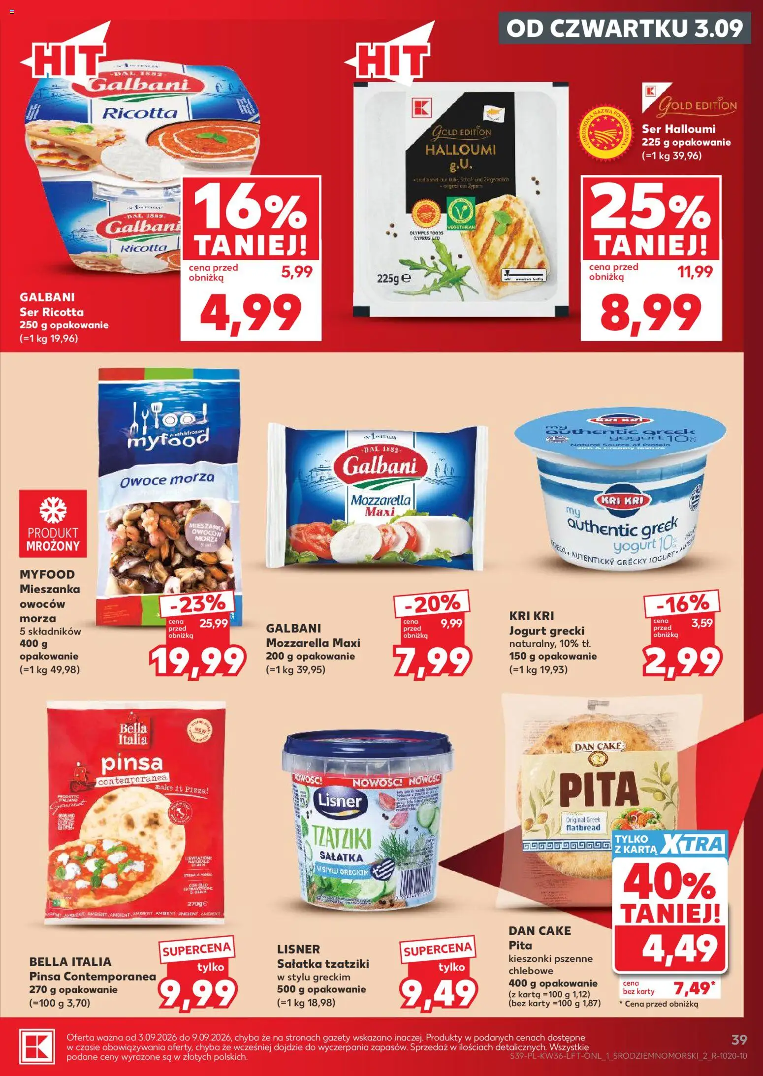 Kaufland gazetka od 03.09.2026 | Strona: 39 | Produkty: Jogurt grecki, Sałatka, Ser ricotta, Owoce morza