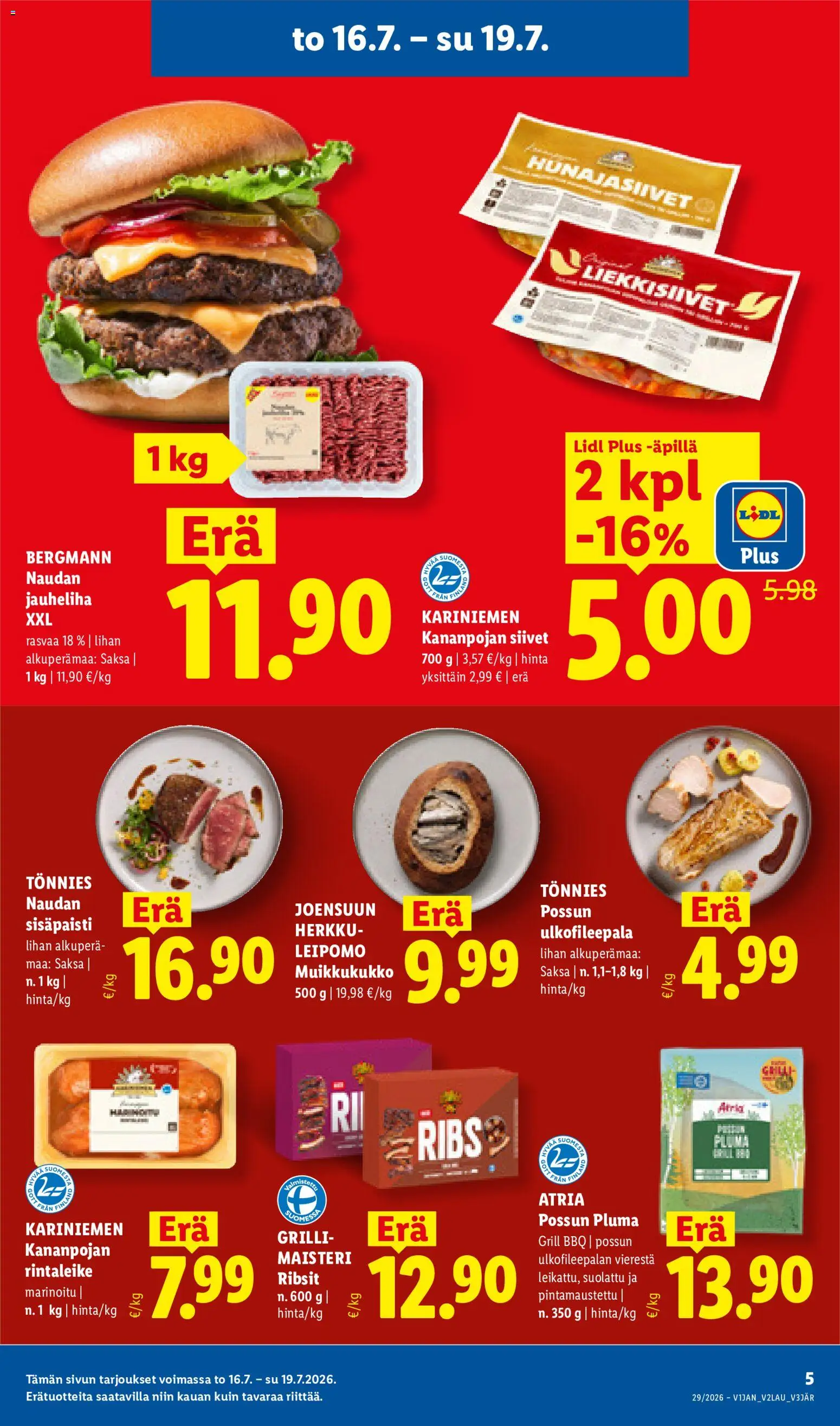 Lidl tarjoukset - Tampere – voimassa 16/07/2026 alkaen | Sivu: 5 | Tuotteet: Grilli, Leipomo, Jauheliha