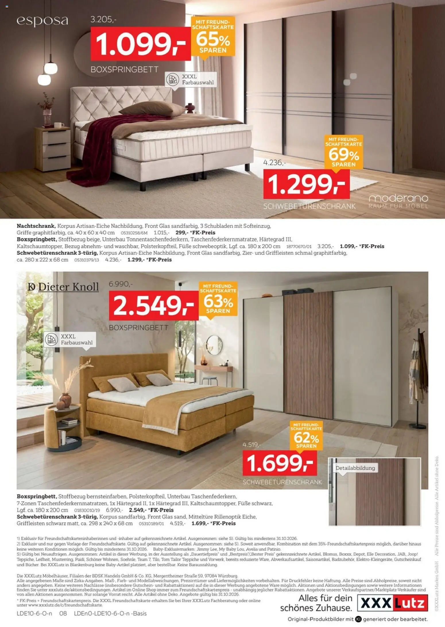 XXXLutz Schlafzimmer Spezial – gültig ab 17.10.2026 | Seite: 8 | Produkte: Schwebetürenschrank, Boxspringbett
