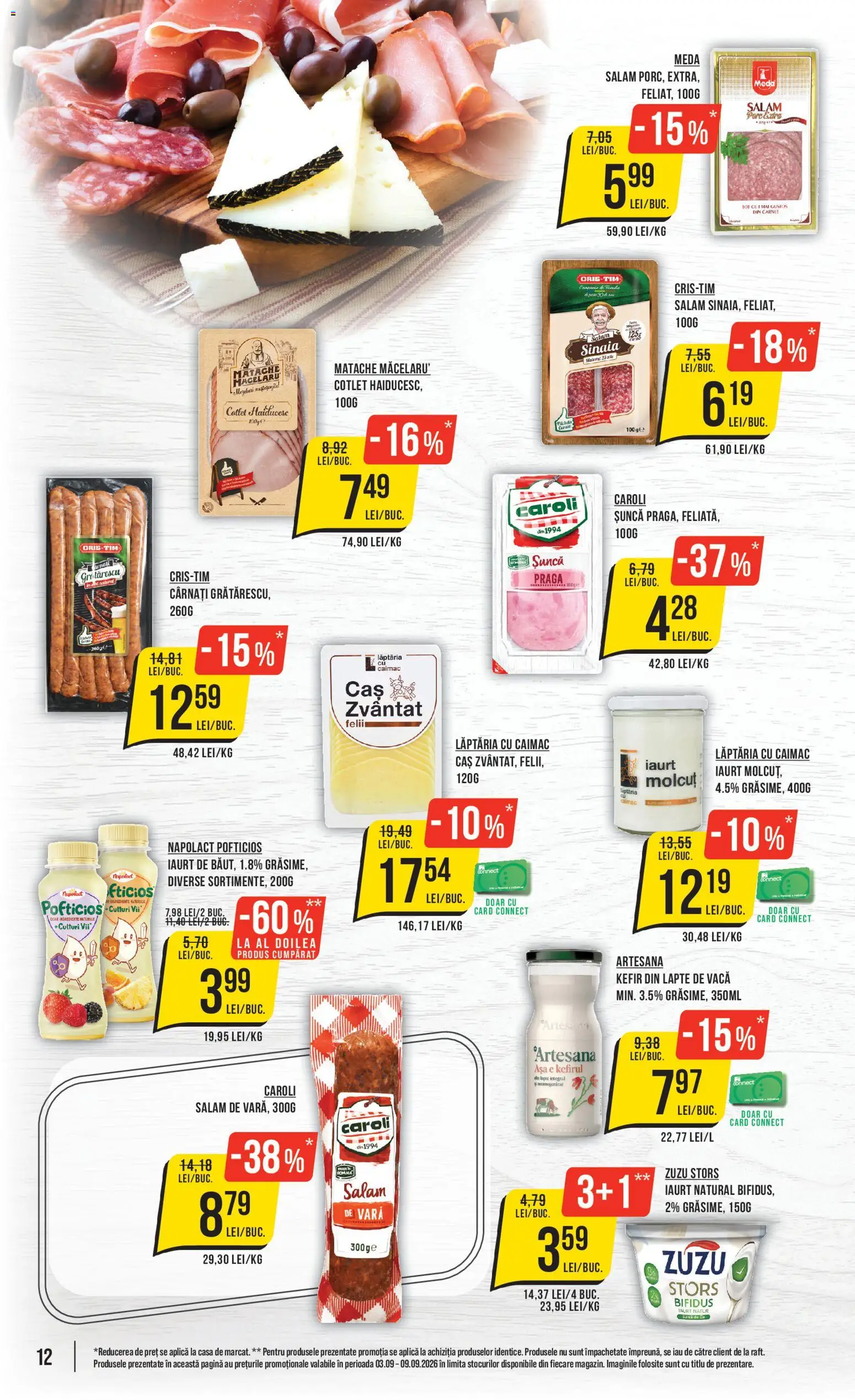 Noul catalog Mega Image – valabil de la 03.09.2026 | Pagină: 12 | Produse: Cotlet, Șuncă, Kefir, Cârnați