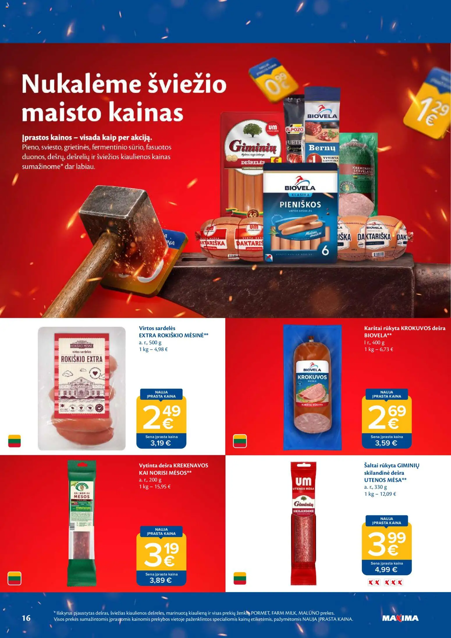MAXIMA akcijos nuo 2026.09.01 | Puslapis: 16 | Prekių: Sardelės, Dešrelės, Dešra, Kiauliena