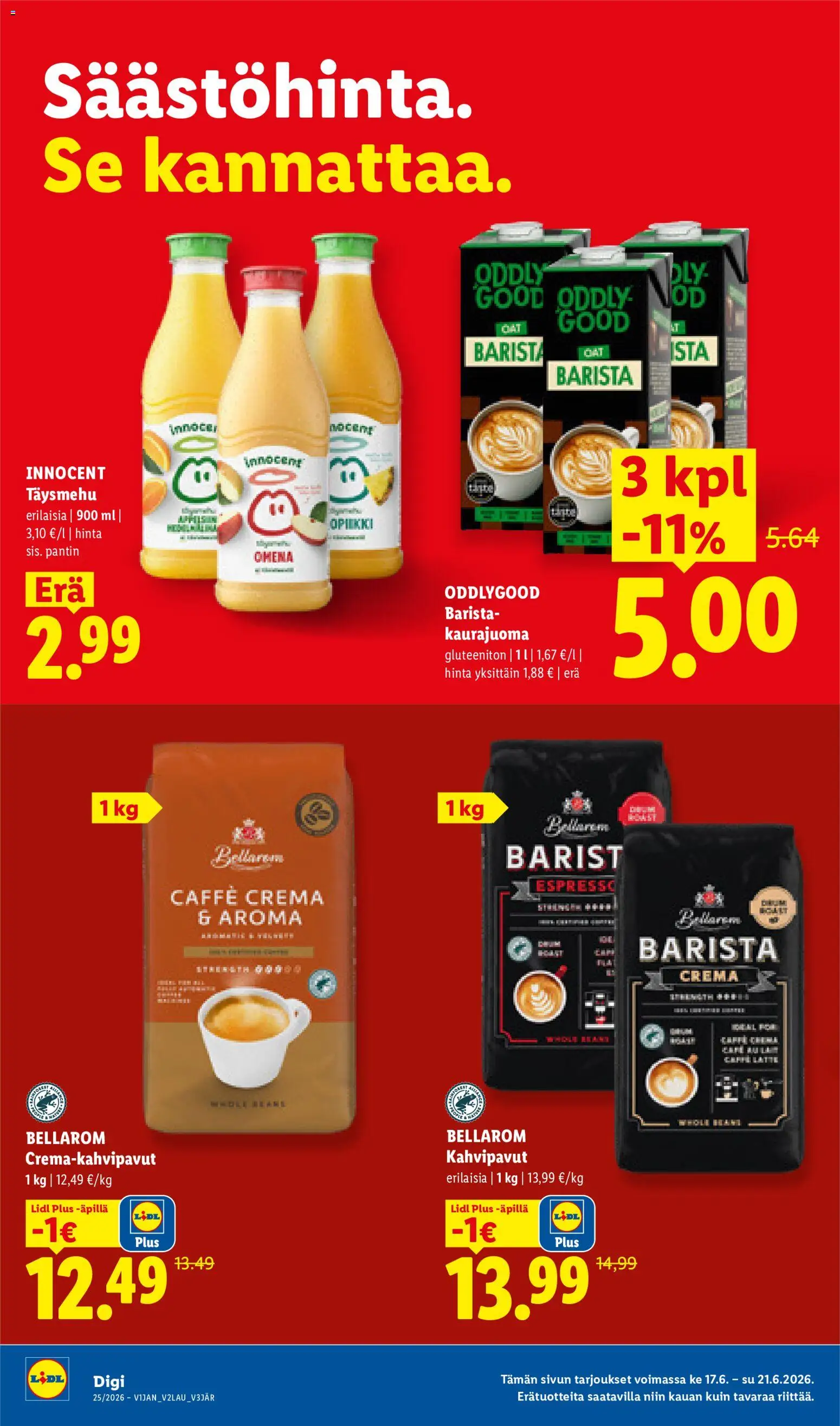 Lidl tarjoukset - Rovaniemi – voimassa 17.06.2026 alkaen | Sivu: 13 | Tuotteet: Kaurajuoma, Kahvipavut