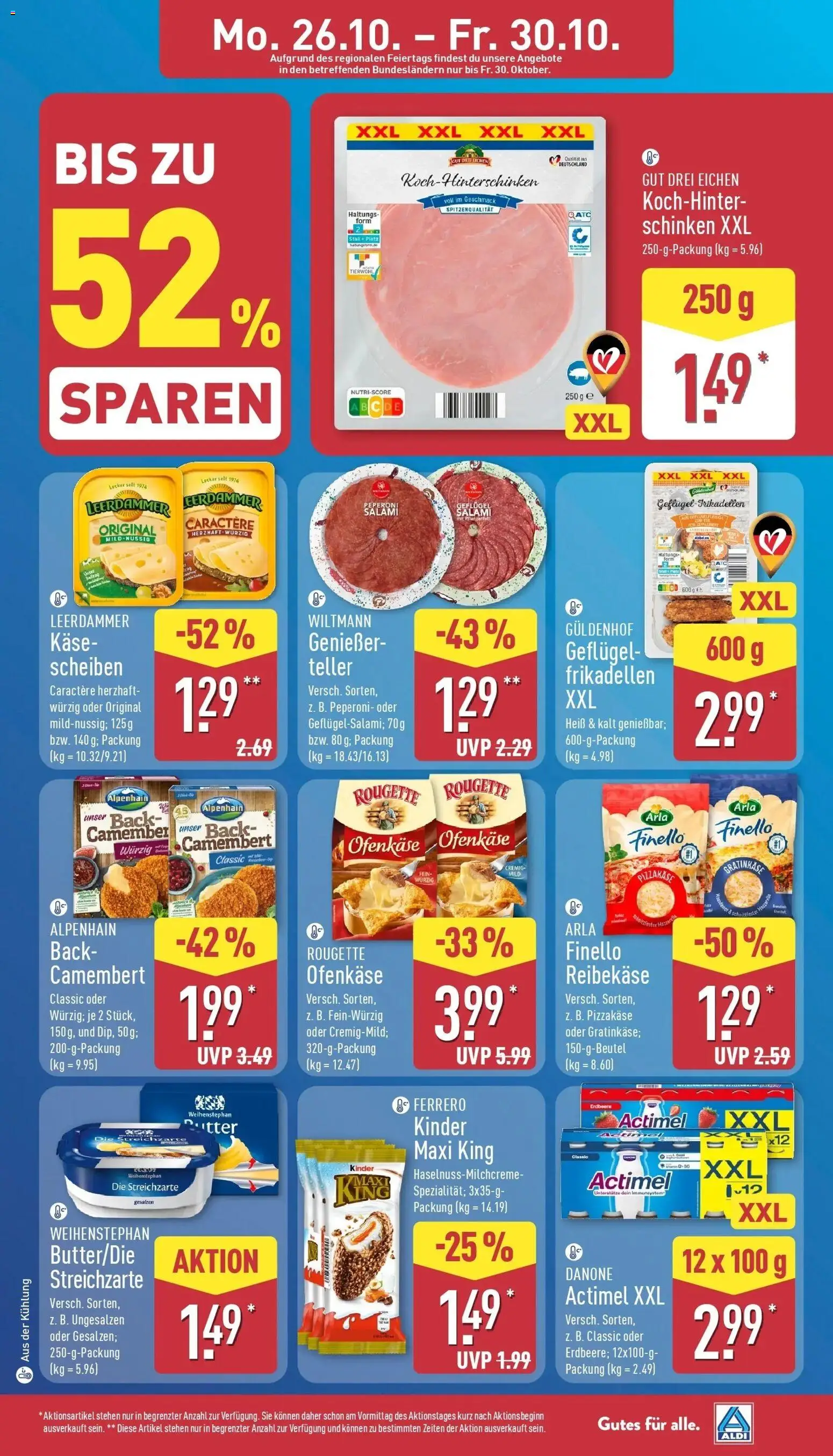 Aldi Aktueller Prospekt (ab 26.10.2026) » Angebote Online | Seite: 5 | Produkte: Butter, Käse, Schinken, Reibekase