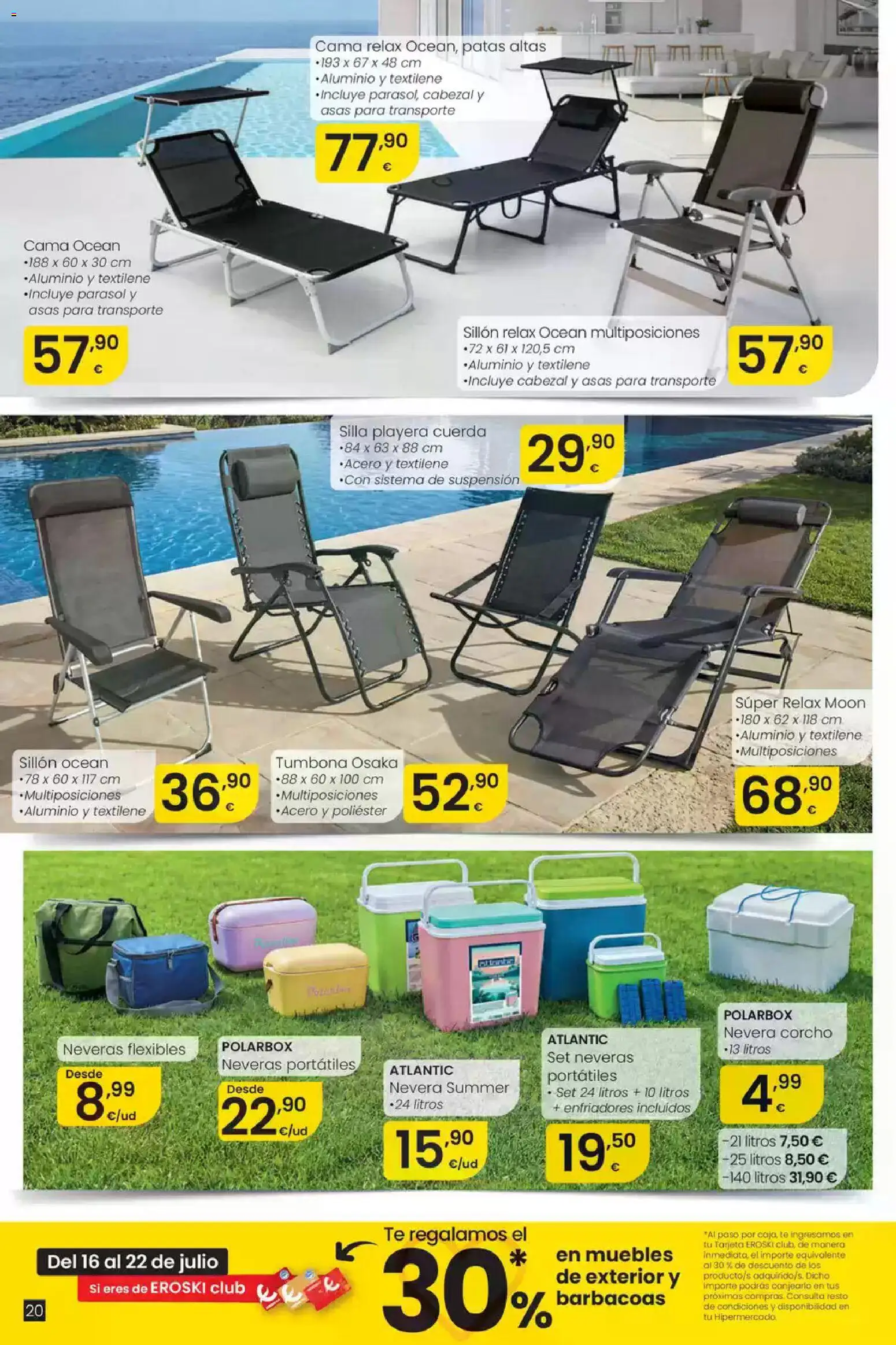 Eroski Oferta │ válido desde el 16/07/2026 | Página: 20 | Productos: Té, Muebles, Tumbona, Nevera