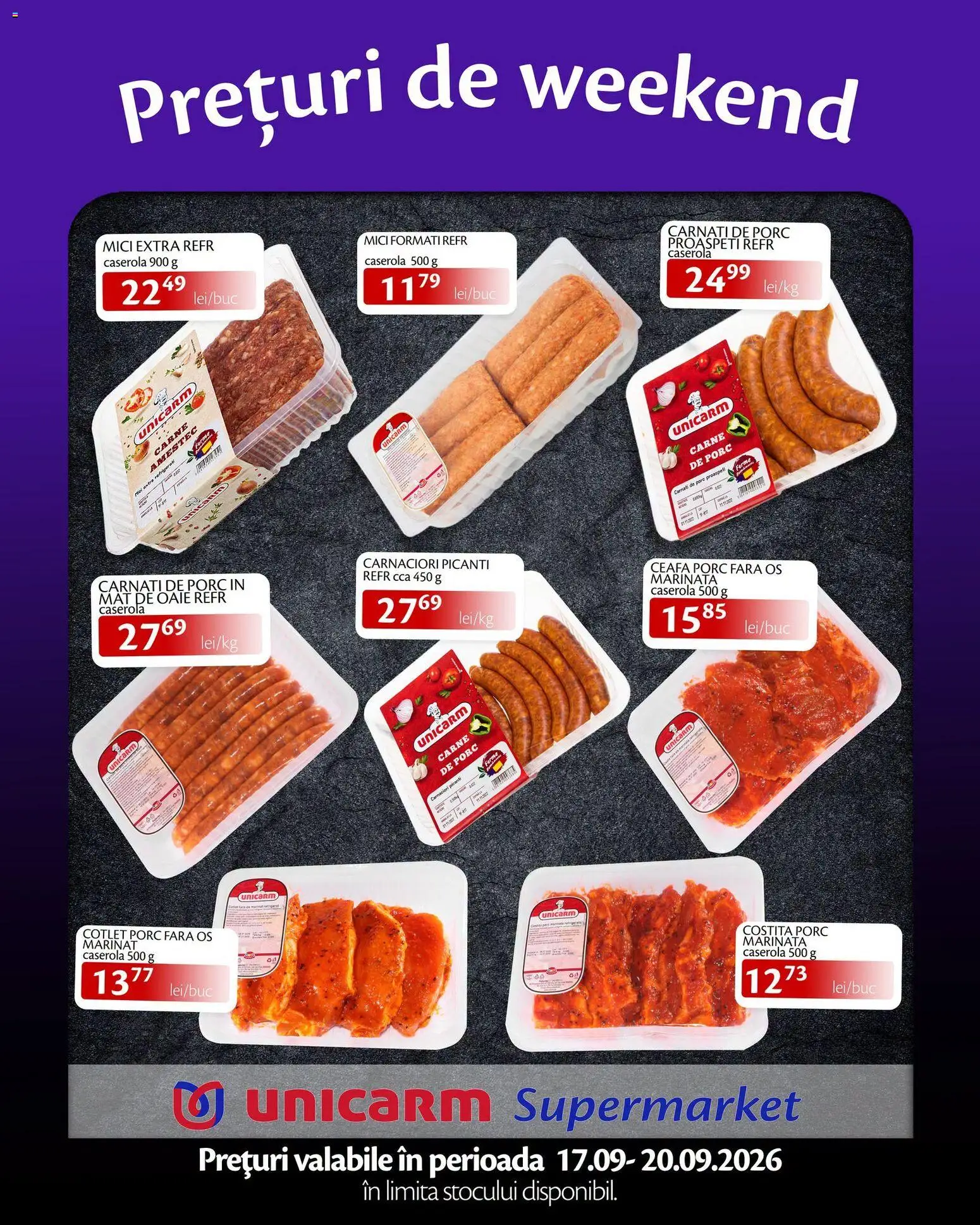 Noul catalog Unicarm – valabil de la 17.09.2026 | Pagină: 2 | Produse: Caserola, Cotlet porc, Carne De Porc, Cârnați
