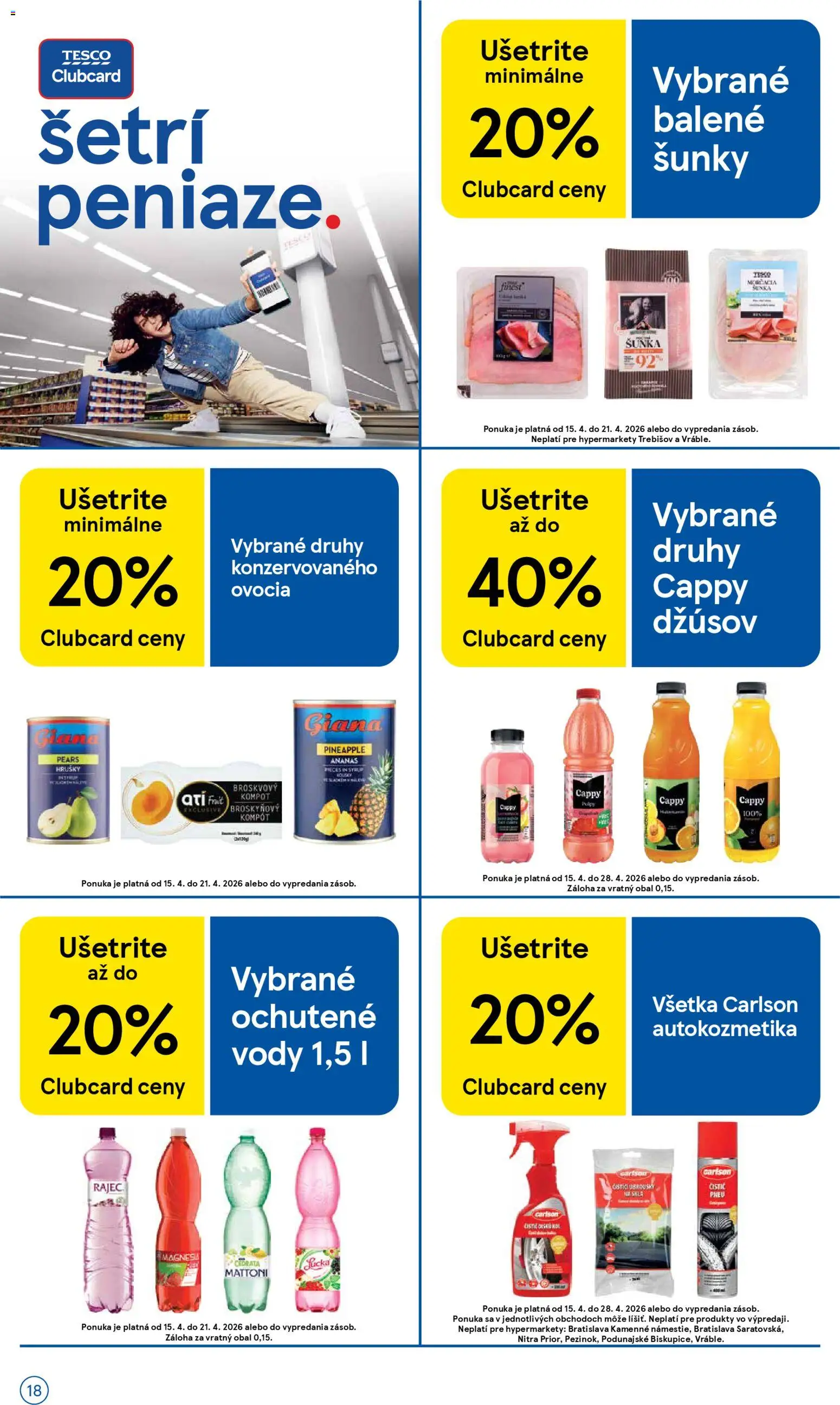 Nové Tesco akcie – leták je platný od 15.04.2026 | Strana: 18 | Produkty: Šunka, Rajec, Lucka, Ananás