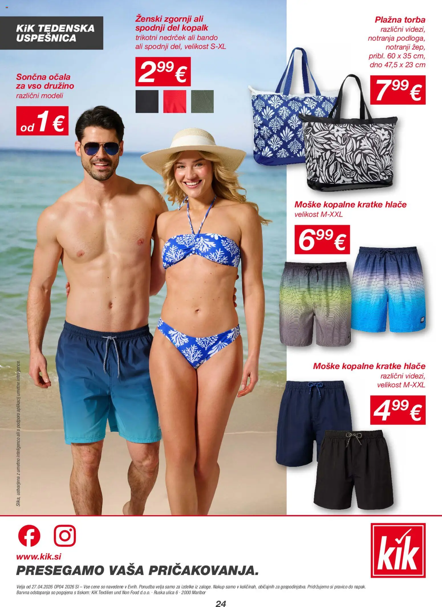 Novi Kik katalog ponudbe – veljaven od 27.04.2026 | Stran: 24 | Izdelki: Torba, Sončna očala, Kratke hlace, Ocala