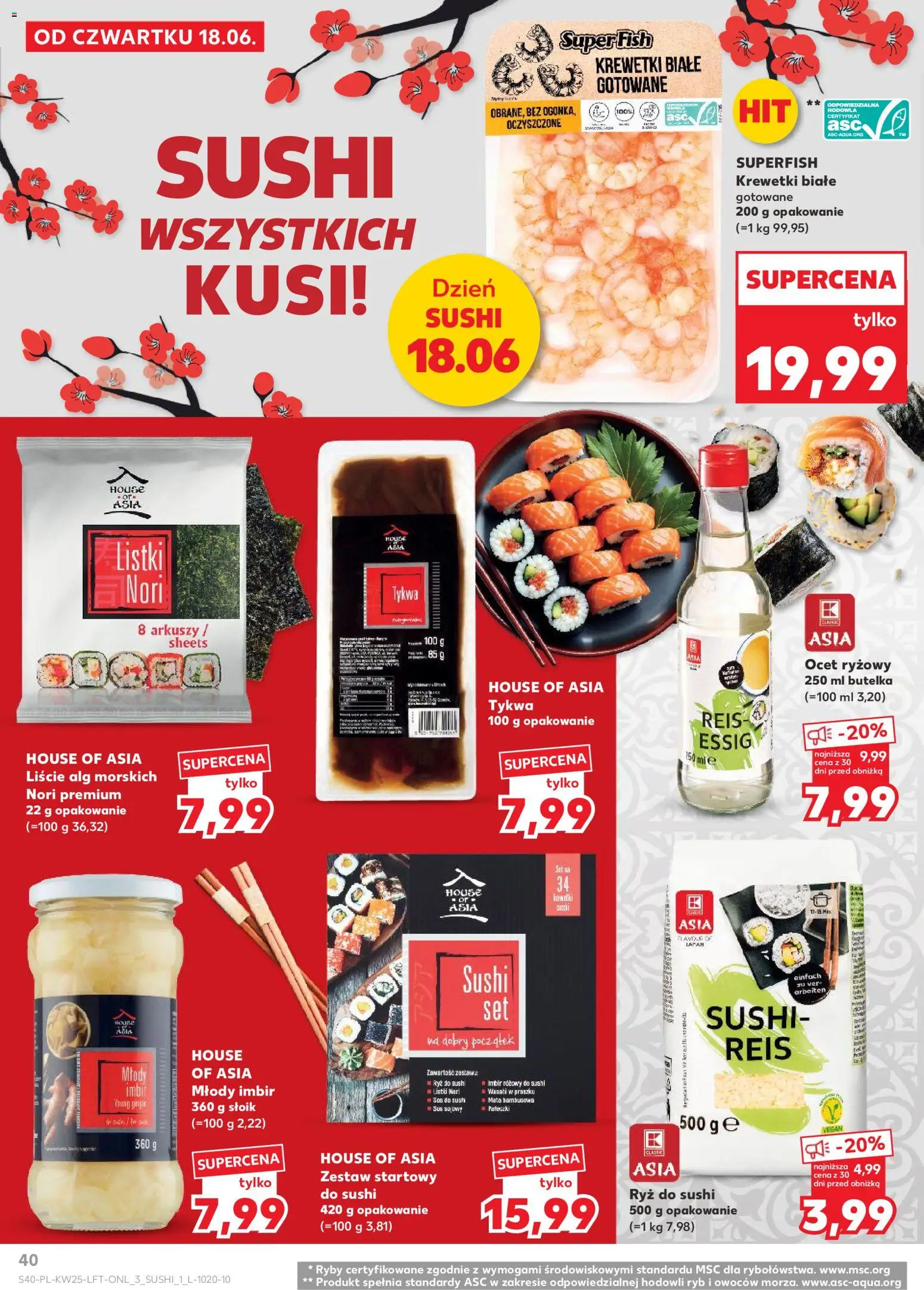 Kaufland gazetka od 18.06.2026 | Strona: 40 | Produkty: Ocet, Krewetki, Sushi, Ryby