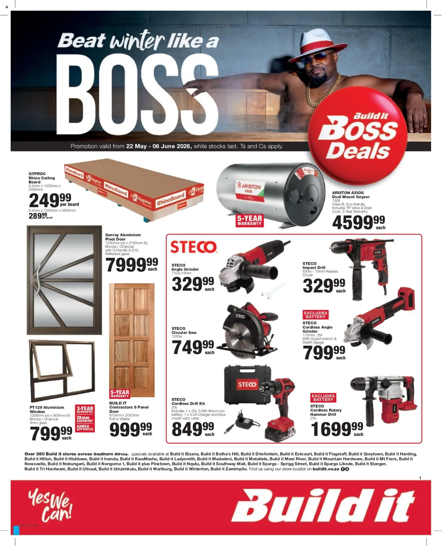 New Build It catalogue – valid from 22.05.2026 | Page: 1 | Products: Wrench, Geyser, Valve, Angle grinder