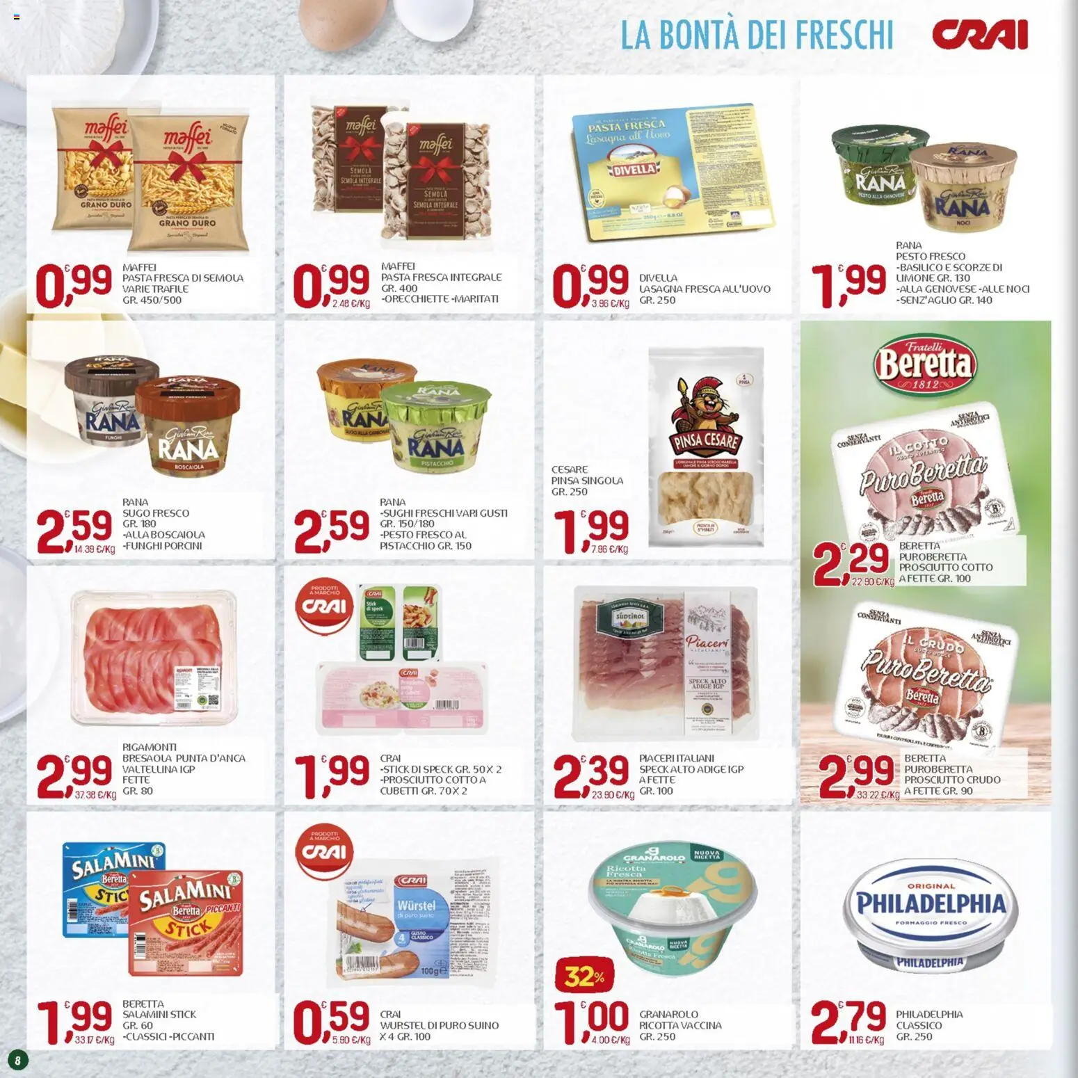 Volantino CRAI del 06/08/2026 | Pagina: 8 | Prodotti: Suino, Wurstel, Funghi, Ricotta