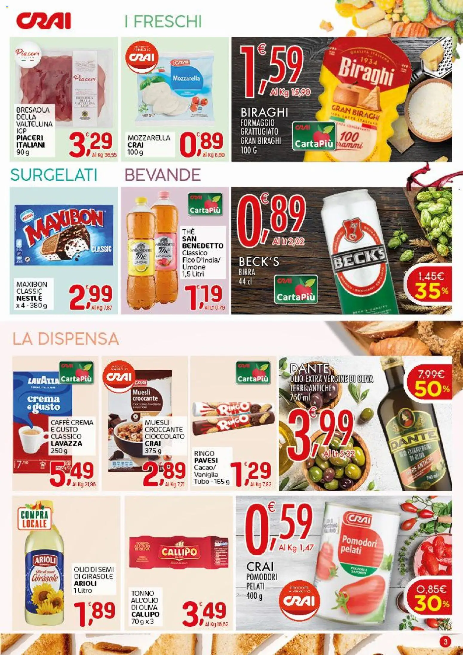 Volantino CRAI del 20/08/2026 | Pagina: 3 | Prodotti: Muesli, Formaggio, Olio, Tonno