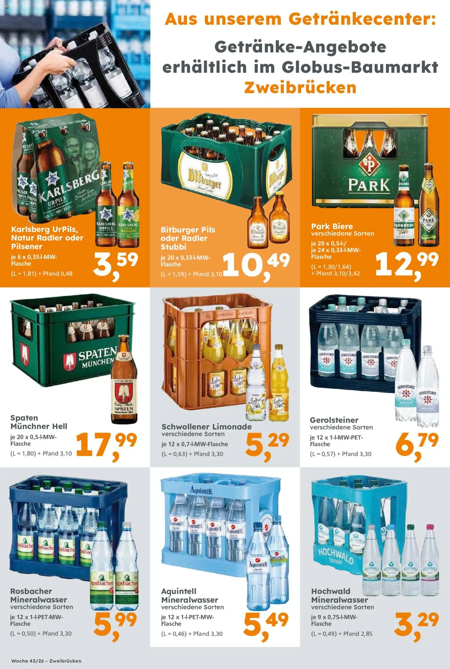 Globus Baumarkt Prospekt Zweibrücken – gültig ab 19.10.2026 | Seite: 12 | Produkte: Bitburger, Pils, Radler, Gerolsteiner