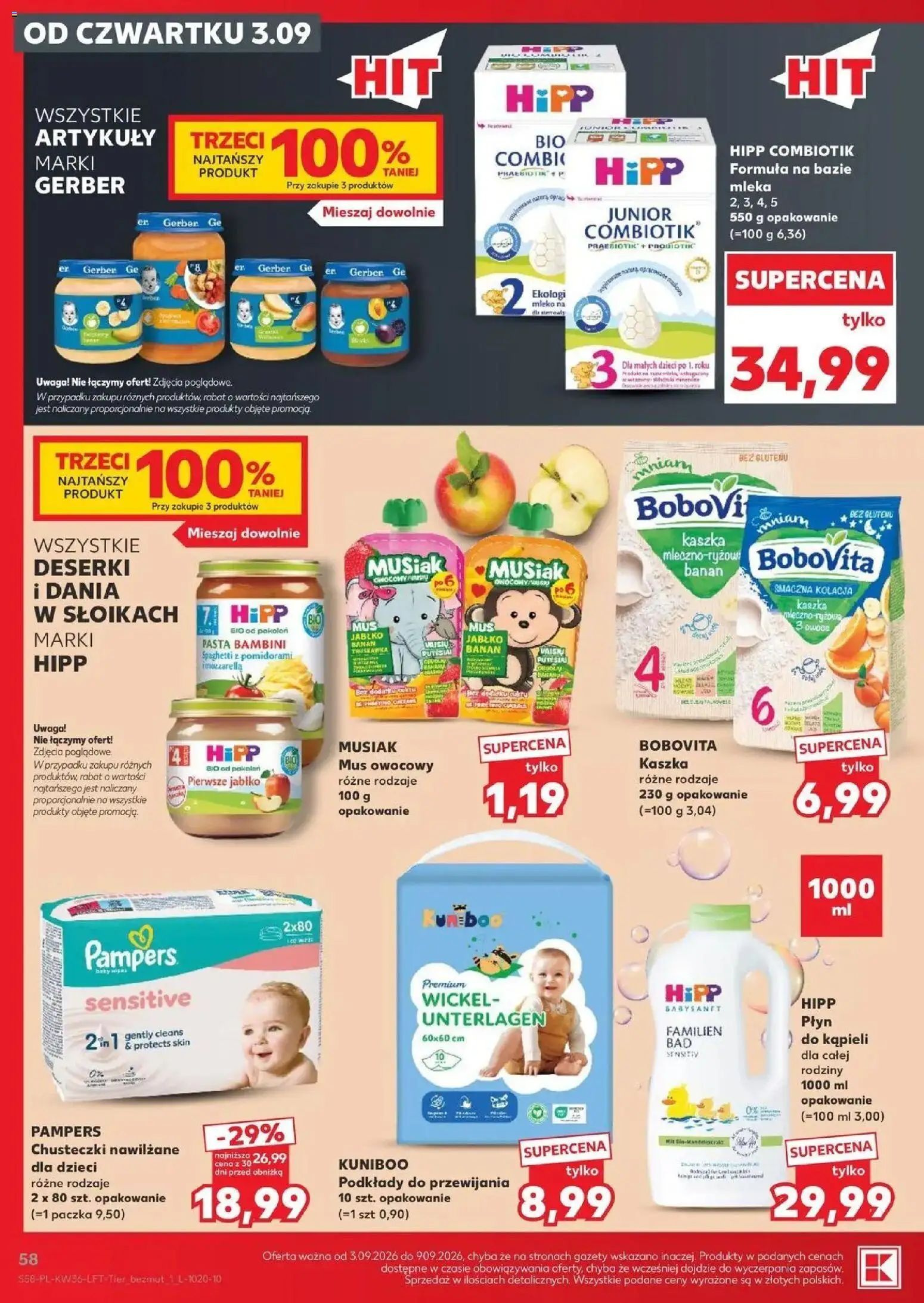 Kaufland gazetka od 03.09.2026 | Strona: 58 | Produkty: Podkłady do przewijania, Pasta, Banan, Banany