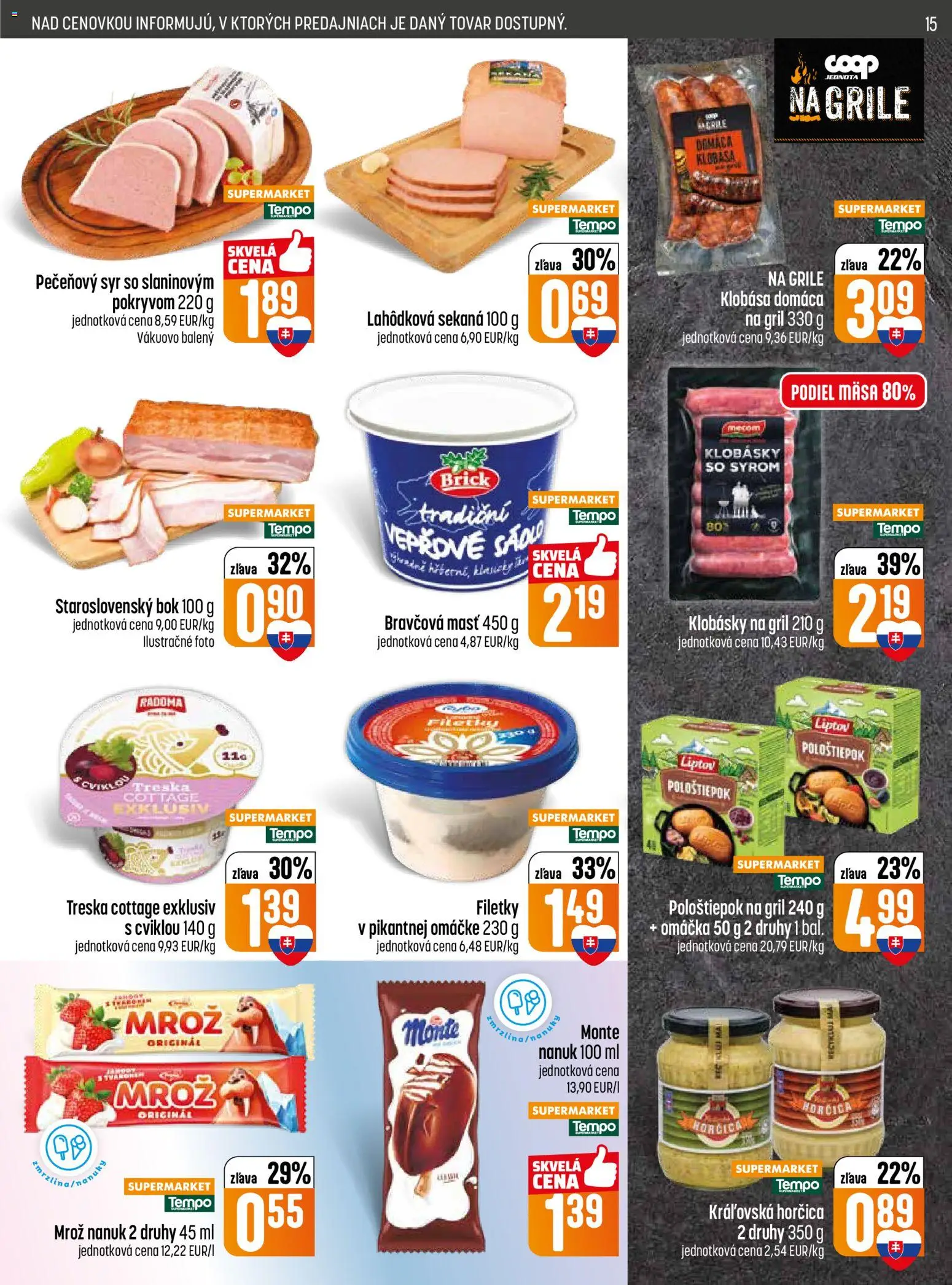 Nové COOP Jednota akcie – leták je platný od 14.05.2026 | Strana: 15 | Produkty: Gril, Nanuk, Treska