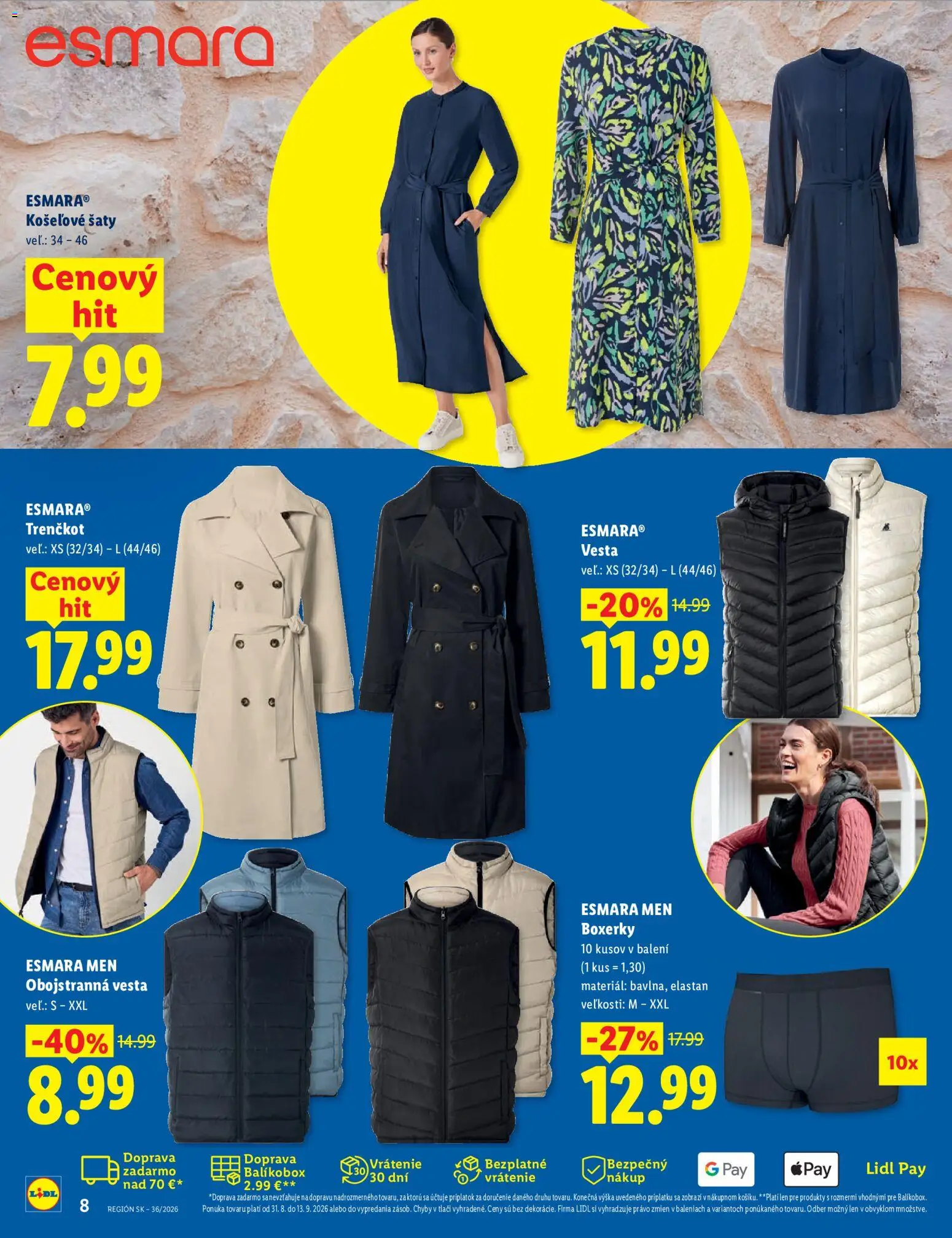 Nové Lidl akcie – leták je platný od 31.08.2026 | Strana: 8 | Produkty: Šaty, Vesta, Boxerky