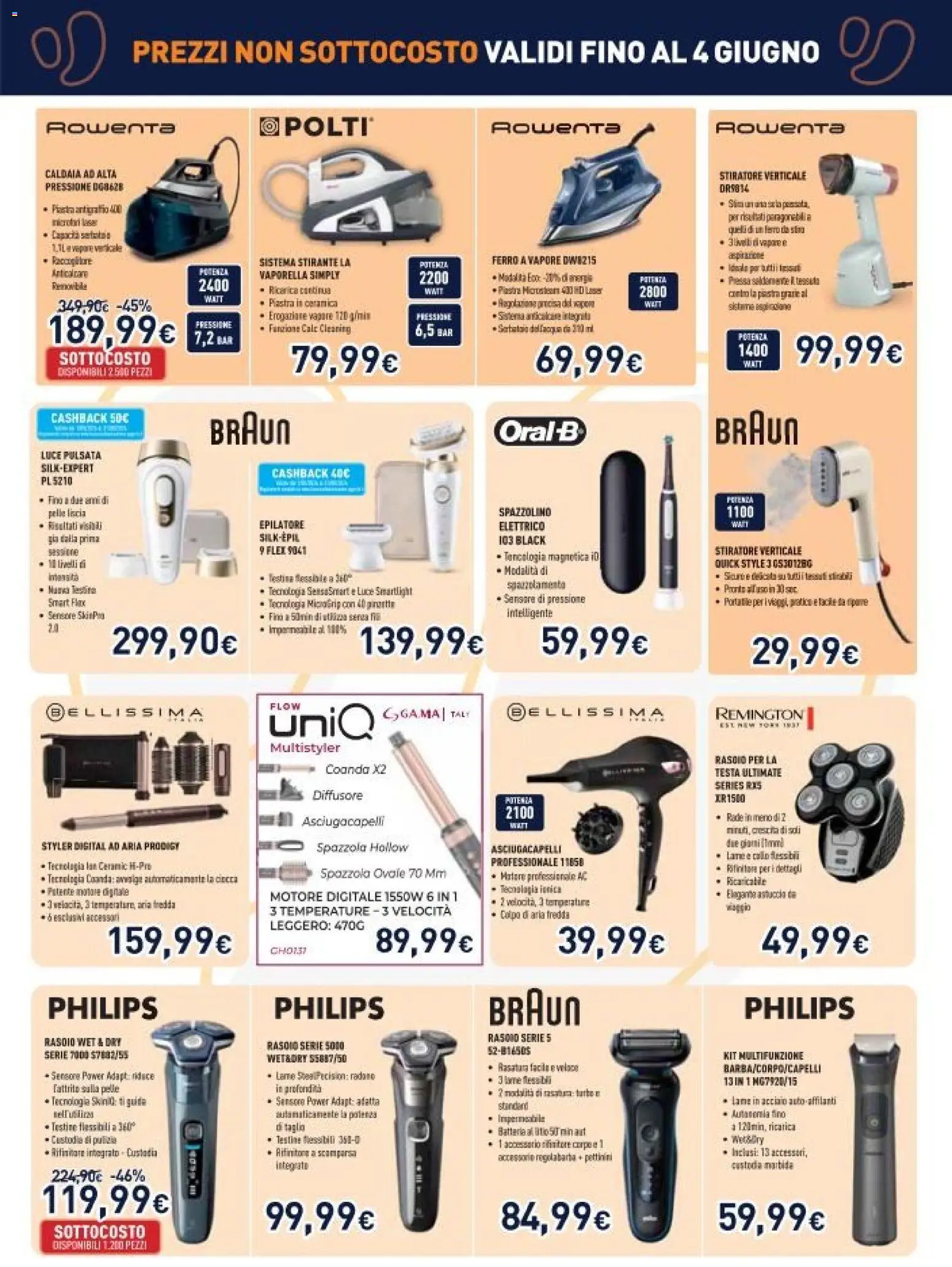 Volantino Unieuro del 22.05.2026 | Pagina: 23 | Prodotti: Rasoio, Spazzolino, Caldaia, Epilatore elettrico