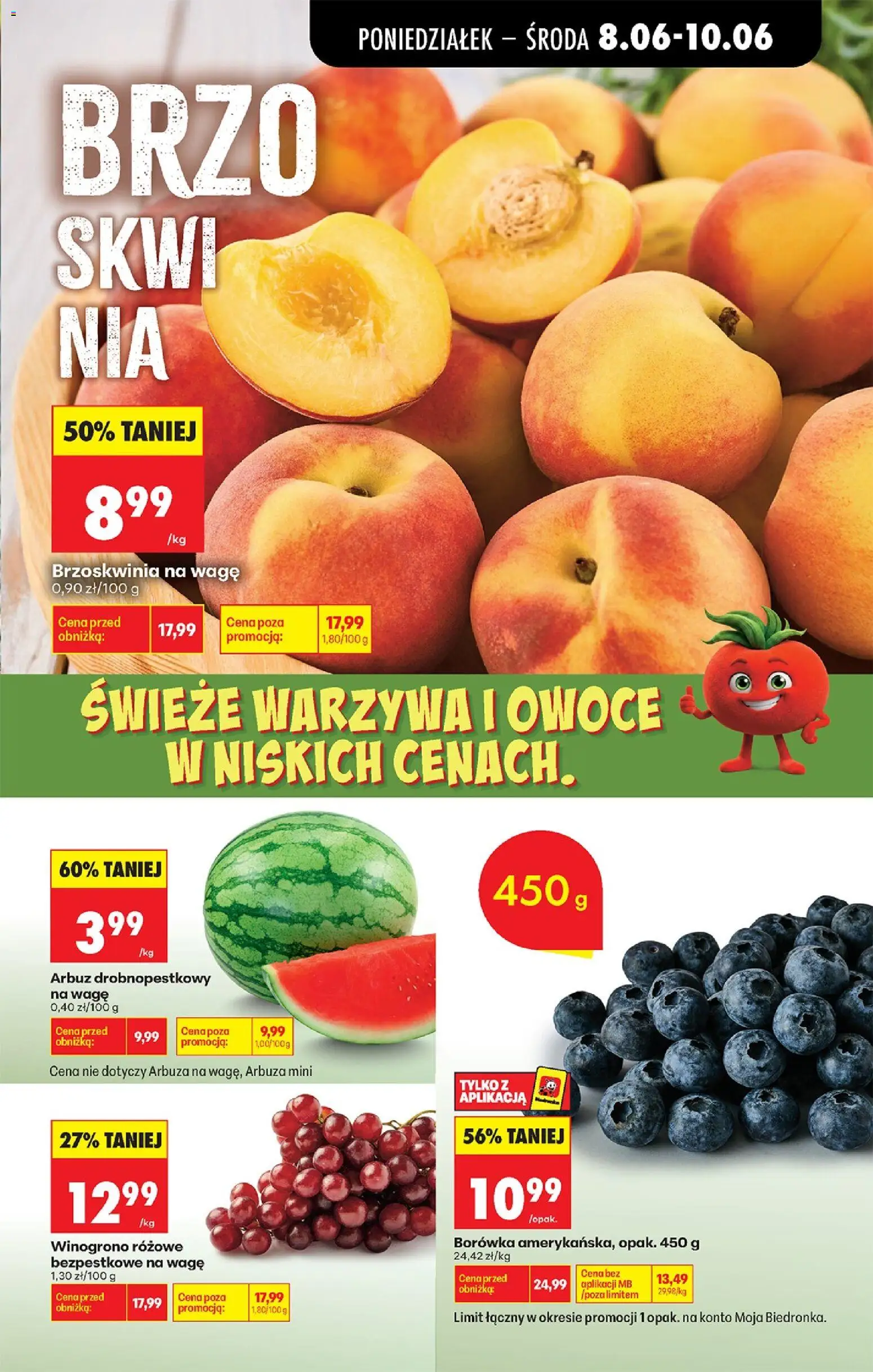 Biedronka gazetka od poniedziałku od 08.06.2026 | Strona: 31 | Produkty: Brzoskwinia, Arbuz, Warzywa, Owoce