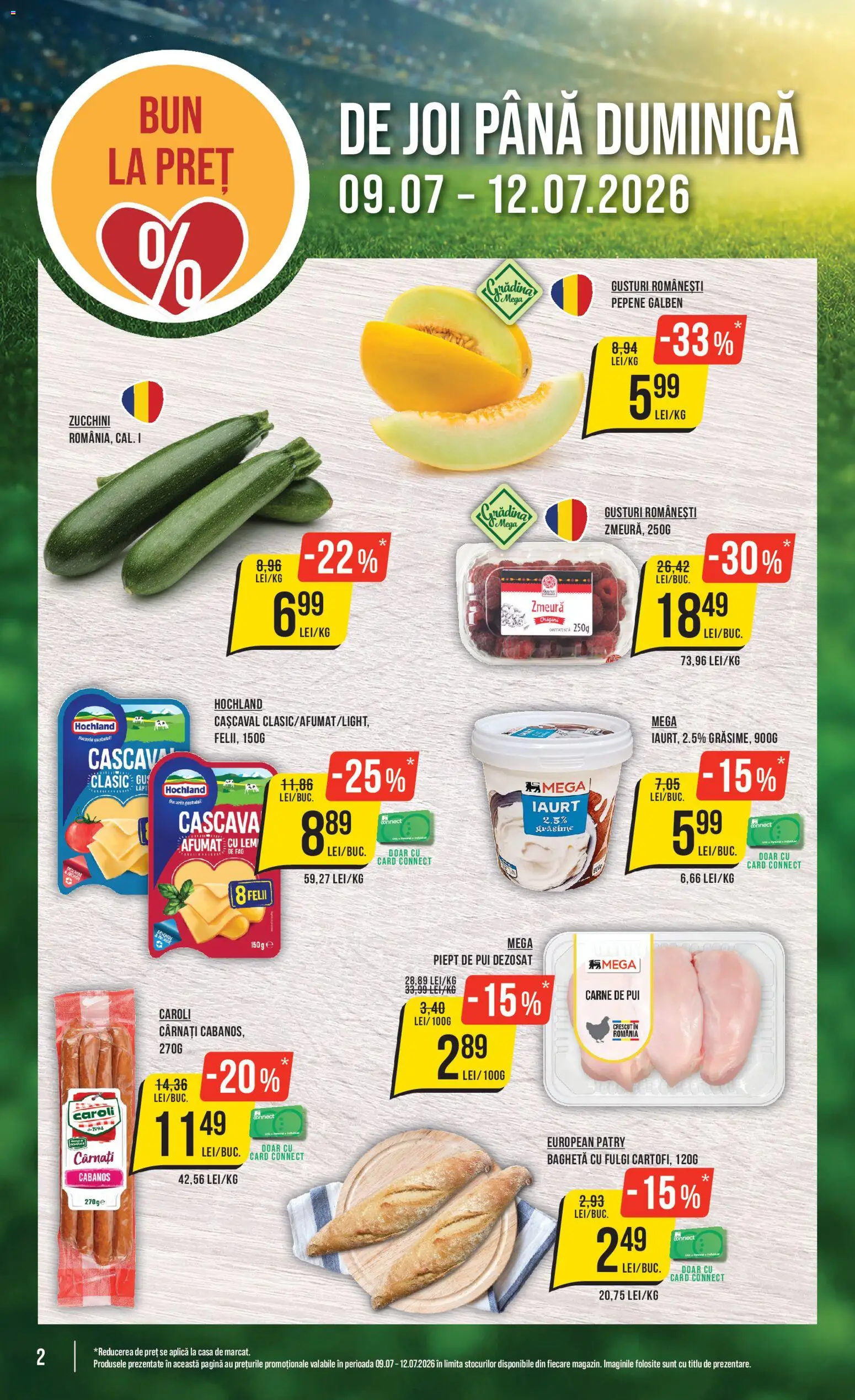 Noul catalog Mega Image – valabil de la 09.07.2026 | Pagină: 2 | Produse: Pepene Galben, Hacıyatmaz Kedi Oyuncağı, Iaurt, Cârnați