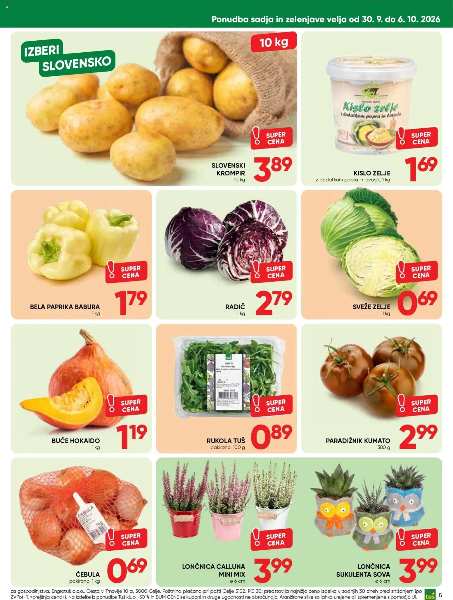 Novi Tuš katalog ponudbe – veljaven od 30.09.2026 | Stran: 5 | Izdelki: Paprika, Paradiznik, Cebula, Zelje