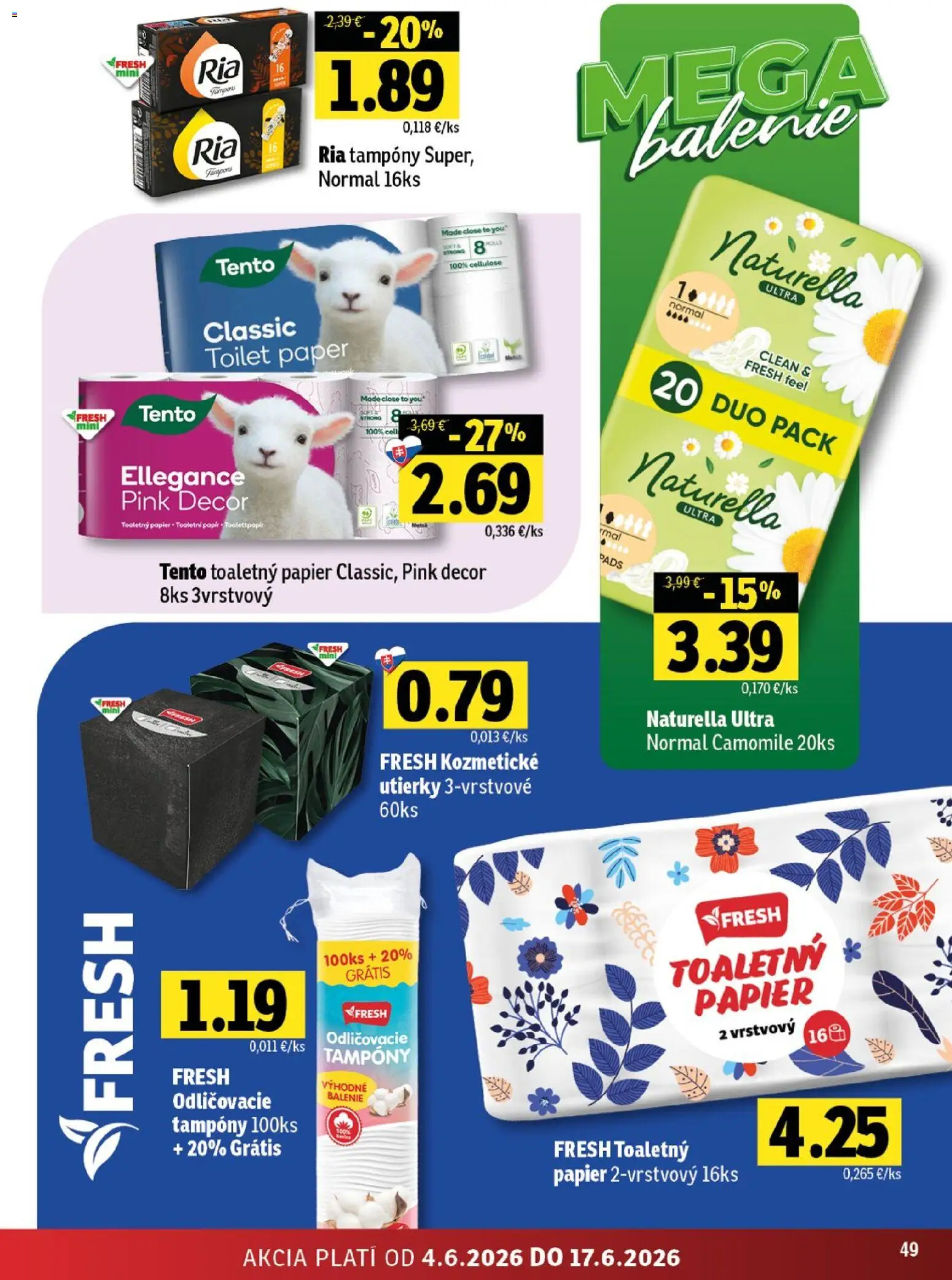 Nové Fresh akcie – leták je platný od 04.06.2026 | Strana: 49 | Produkty: Toaletný papier