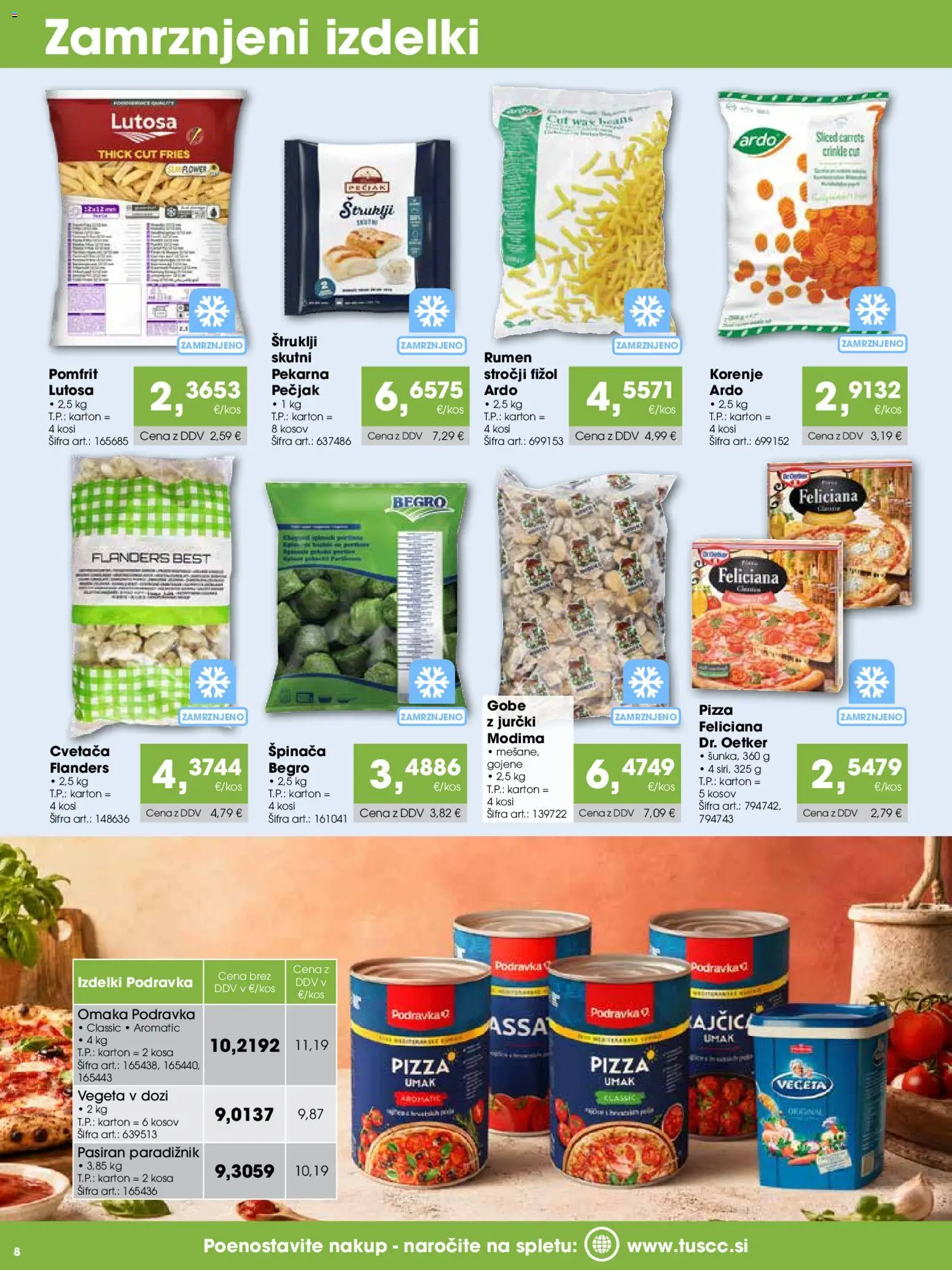 Novi Tuš katalog ponudbe – veljaven od 15.08.2026 | Stran: 8 | Izdelki: Štruklji, Cvetača, Korenje, Omaka